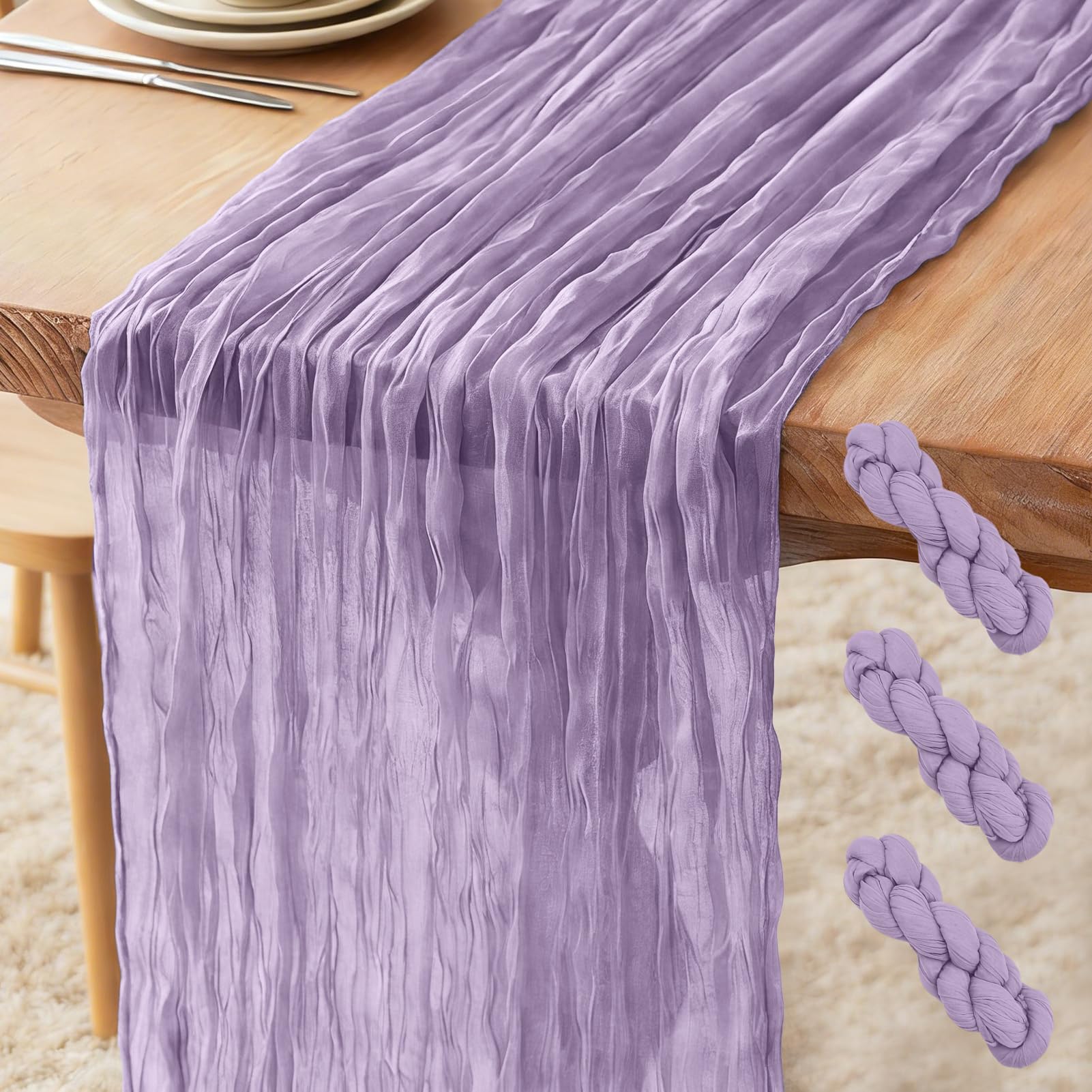 3 Pack Cheesecloth Table Runner Purple, 300 x 90 CM Bohemian-style Gauze Rustic Gauze Fabric Tablecloth for Wedding, Parties, Christmas and New Year's Eve Table Decoration