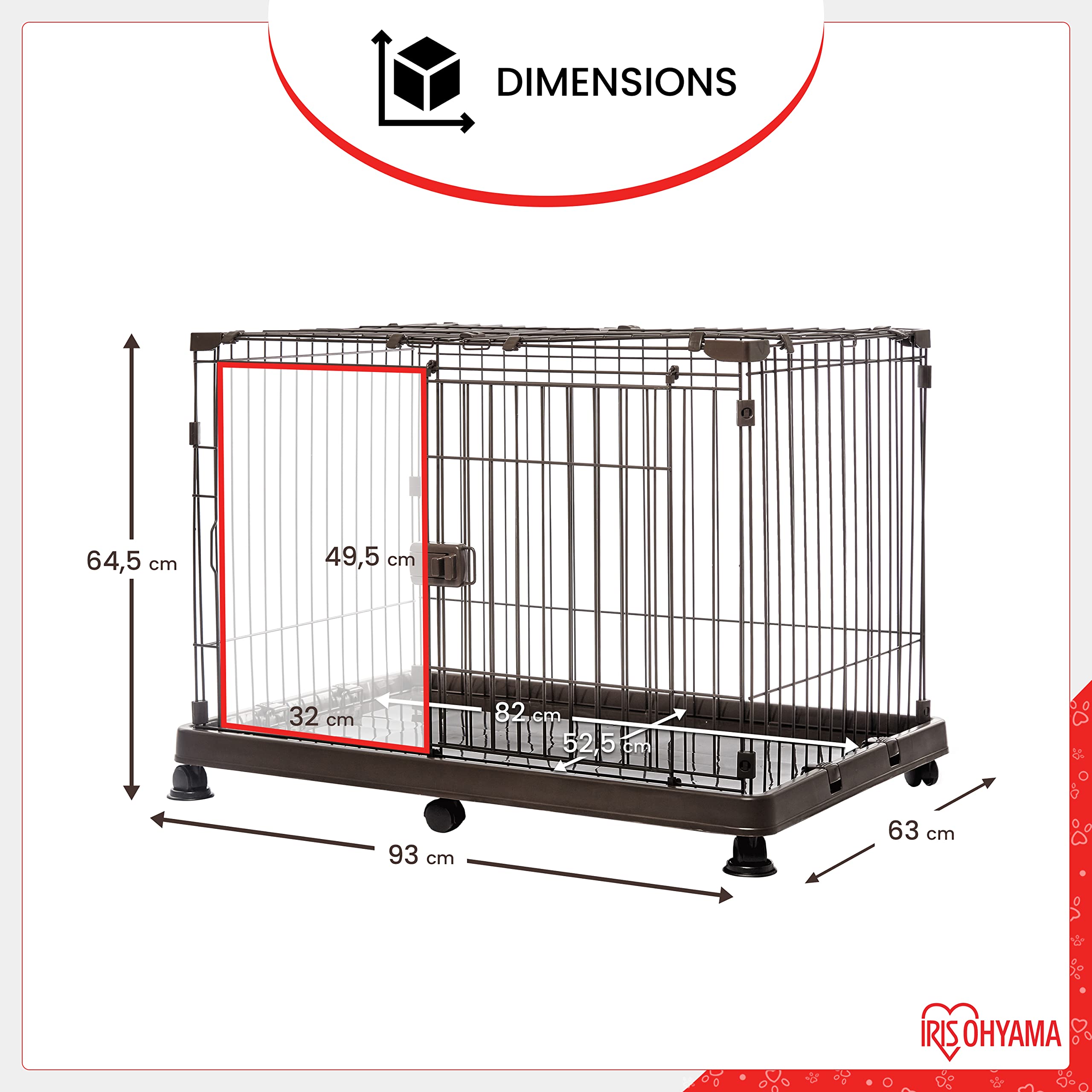 Iris Ohyama, Parc pour Chien Intérieur, Extérieur, avec Porte Verrouillable, Toit & Roulettes, H65cm, Marron, Cloture, Enclos, Cage, Chenil en Grille, pour Chat, Chiot, Lapin Rongeur, Métal, STS-600TY