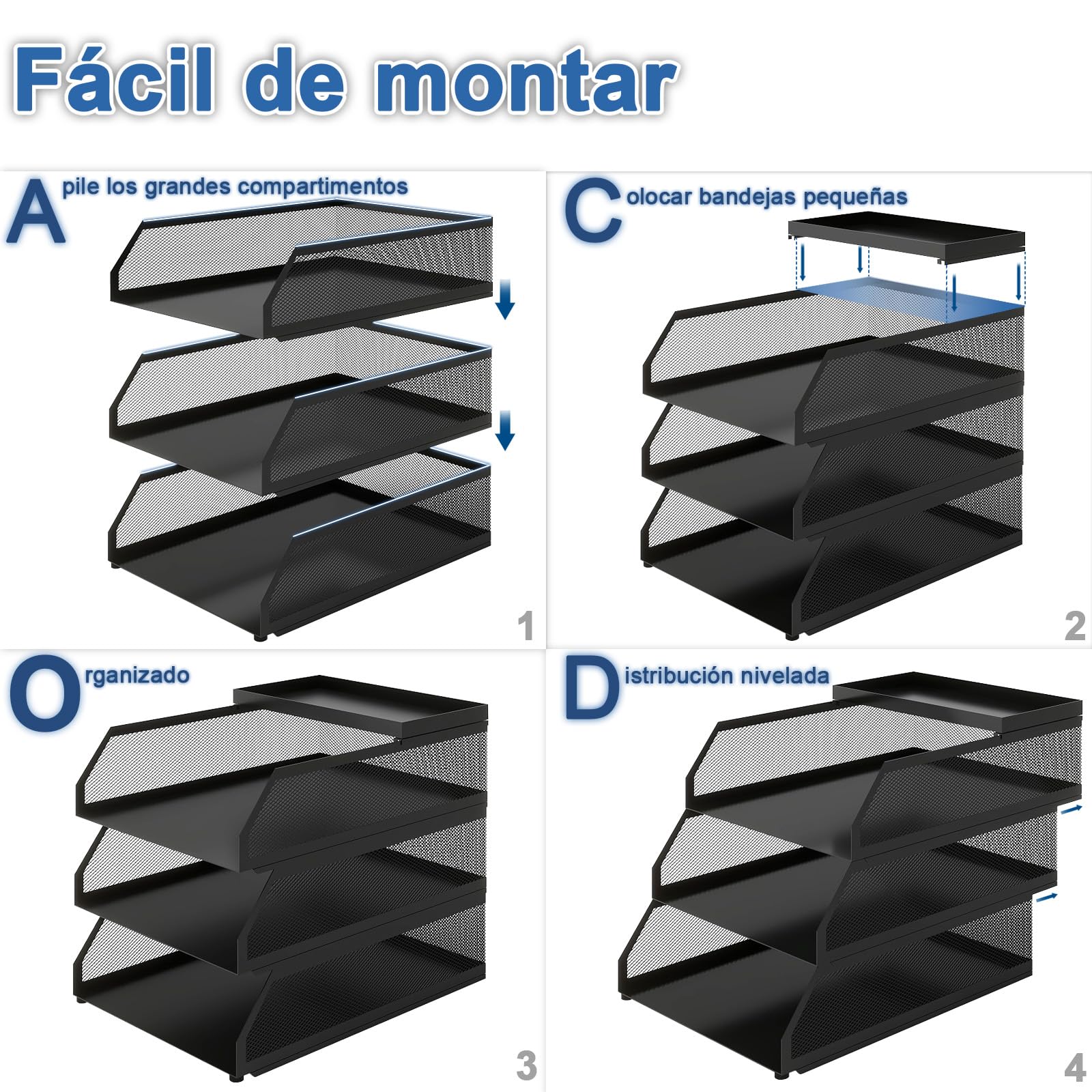 PUNCIA Bandeja para Cartas A4 Archivador de Documentos 3 Bandejas Metal Escritorio Organizador de Archivos Bandeja de Papel Almacenamiento para Oficina Sala de Trabajo Escuela Oficina Negro