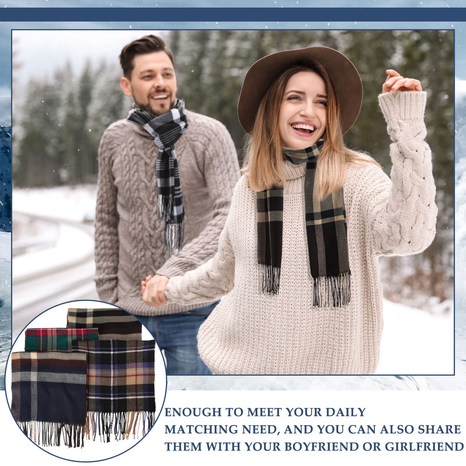 24 bufandas de invierno a granel cálidas de imitación de cachemira, bufandas unisex a cuadros con borla para hombres sin hogar, 24 estilos, Multi colorido 4