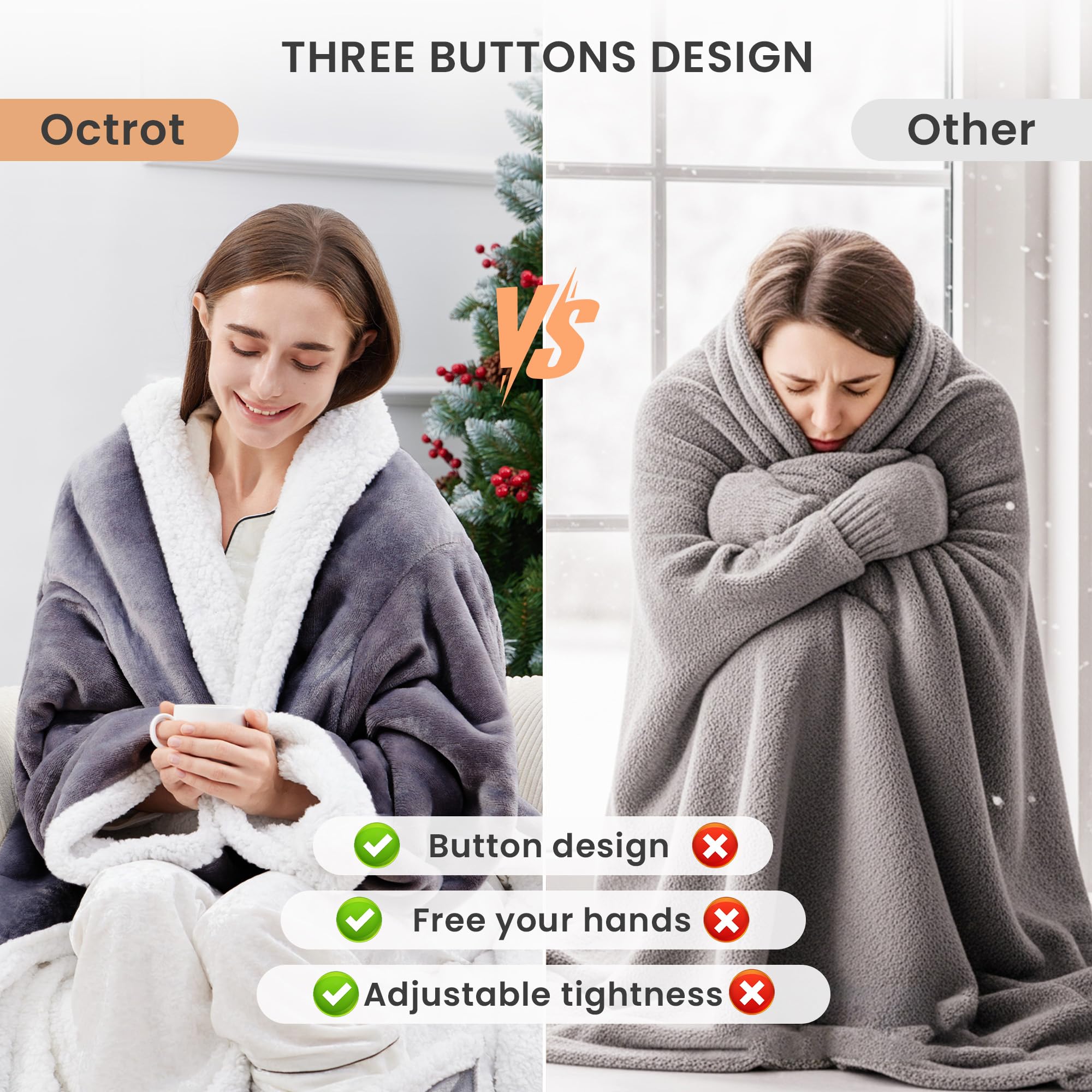 YILOTE Electric Blanket Wearable Throw - Robe with Sleeves and Foot Pockets - 7-Level Heating Auto-Off Blanket for Adults