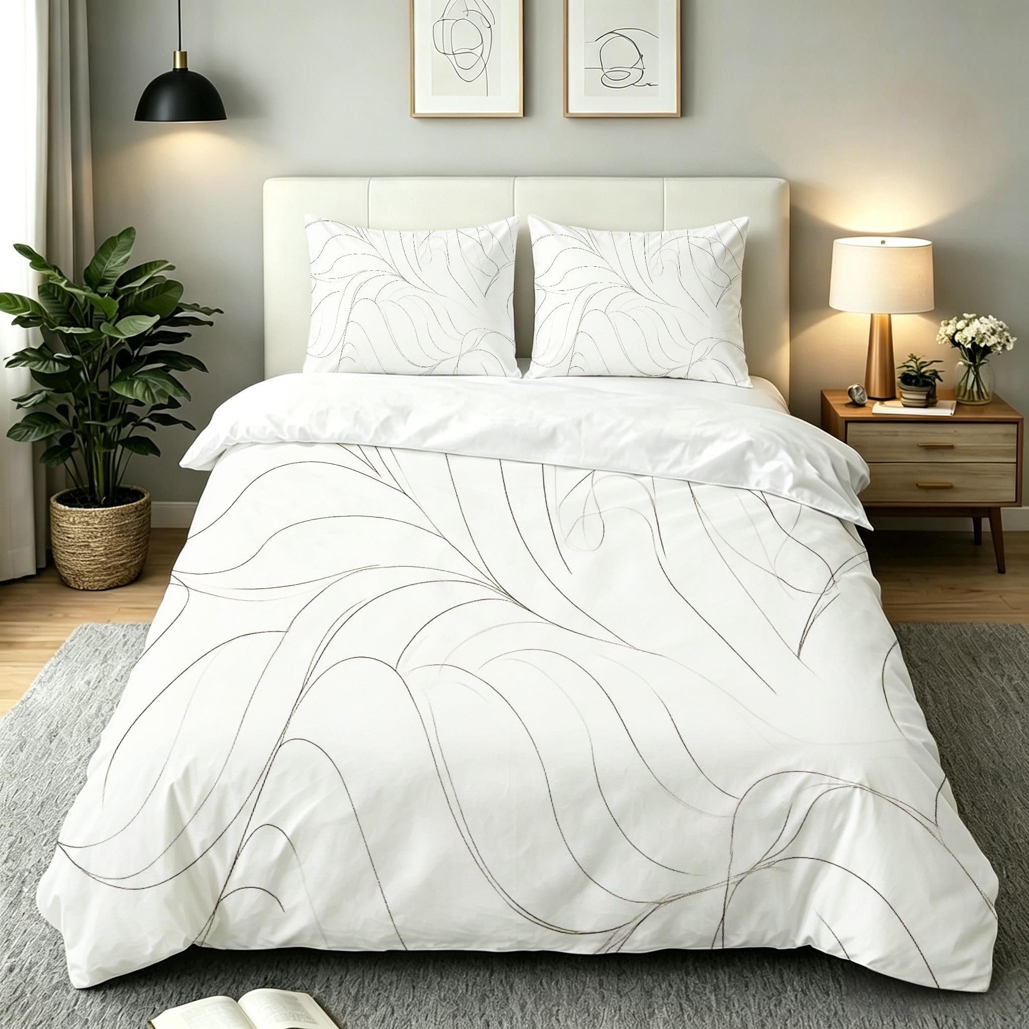 Copripiumino Matrimoniale Linee Bianche 260x240, ZQ9570 | Traspiranti Durevoli Microfibra, per Tutta la Famiglia, Matrimoniale, per Tutte le Stagioni, con 2 Federe 50x80 cm