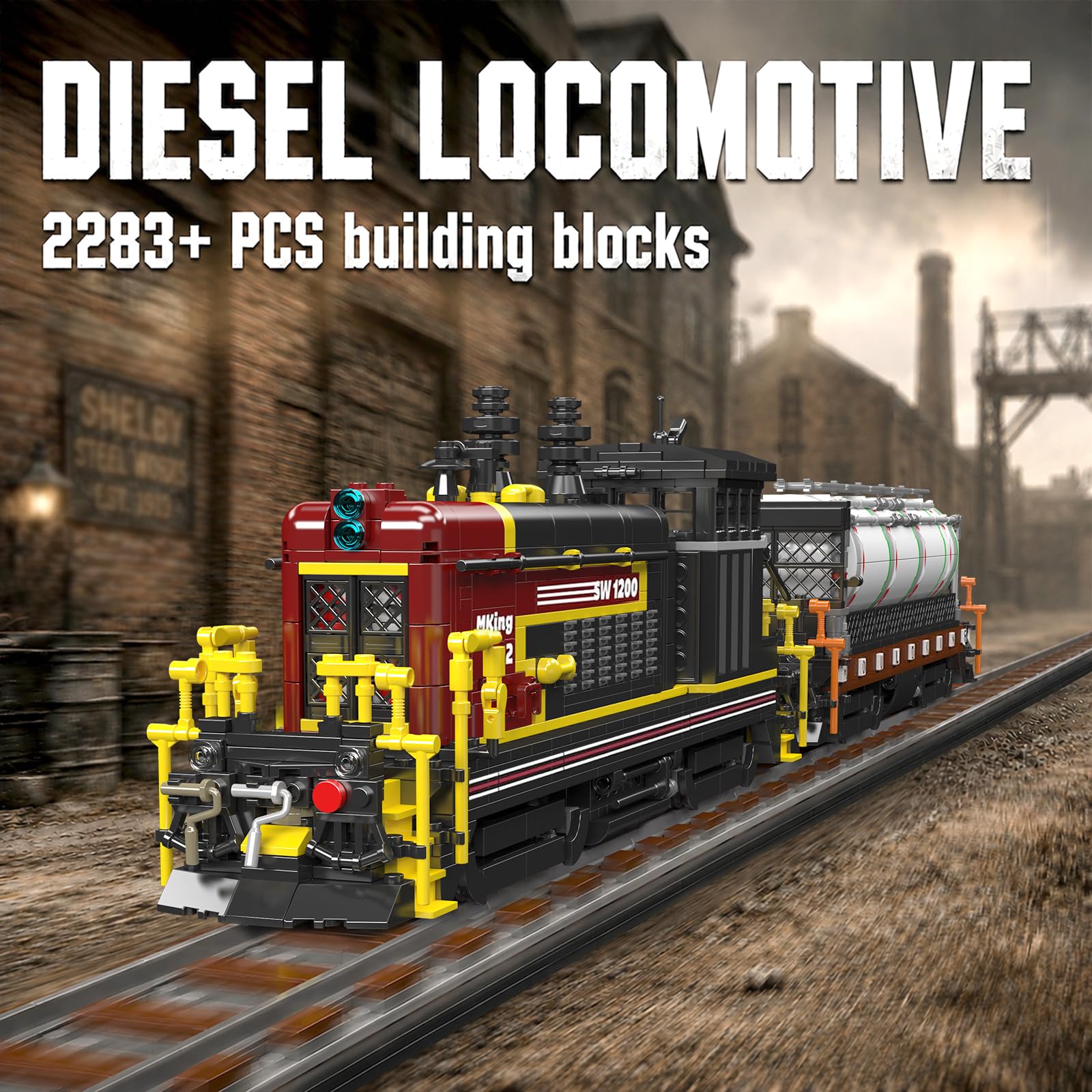 Mould King 12052 SW1200 Diesellokomotive Klemmbausteine Bausatz Kit | 2283+ Teile Klassisches Diesel-Zugmodell mit Öltankwagen, Schienen, Geschenk für Erwachsene Sammlung Enthusiasten