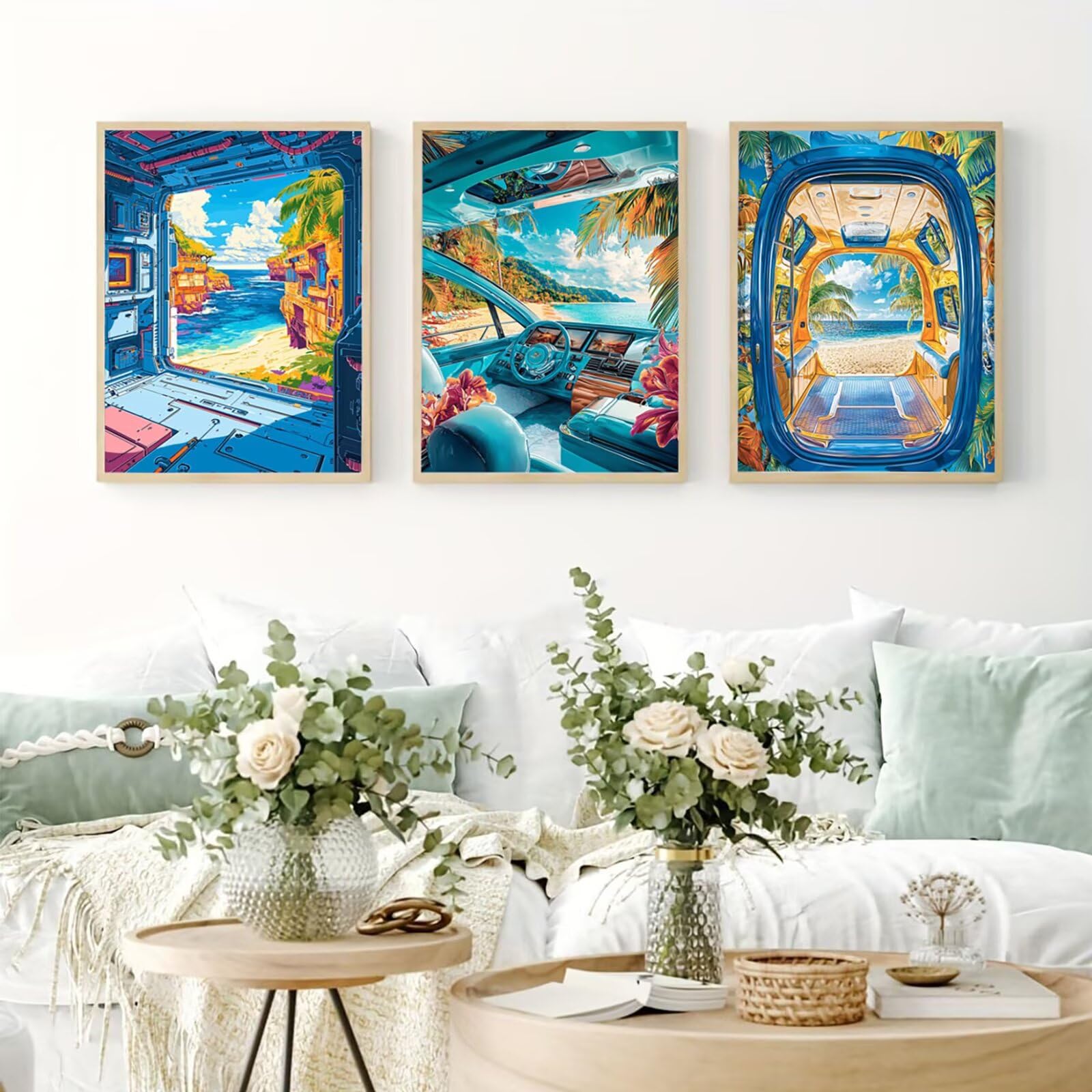 Cnyaunfi 3 Pezzi Oceano Pittura Diamante Fai-Da-Te 5D Blu Diamond Painting Kit Completo per, Hobby Creativi Adulti, Pittura Diamante Artigianale Per La Decorazione Della Parete Di Casa 70x90cm YF-3104