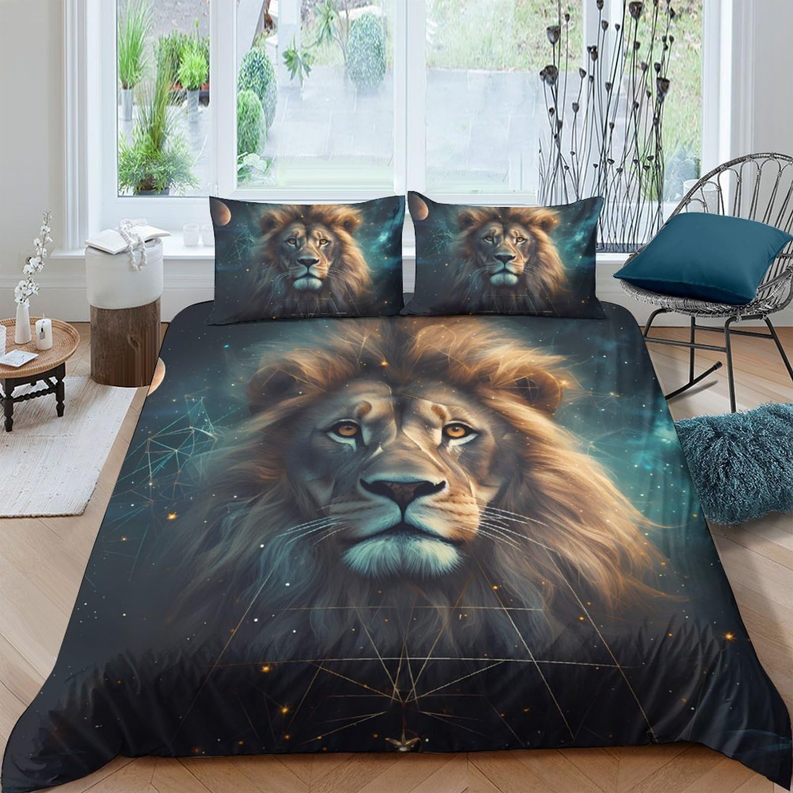 Ctjqhvkz Style-6 3D Printed Lion Face Fitted Sheet Microfiber Soft Breathable Jungle Bed Cover For Adult Teen Bedroom Dorm Decor Protection Single（135X200cm）