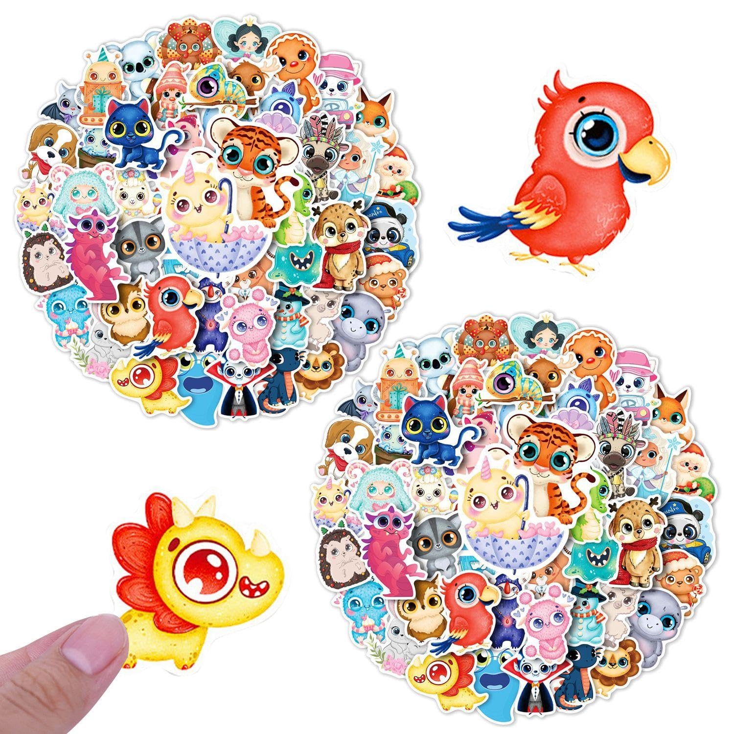 Wufgwbd Multicolor 100 Big-Eyed Animal Stickers, Cute Cartoon Stickers, Children's Sticker Decoration, Diy Notebook Bag Decoration Stickers