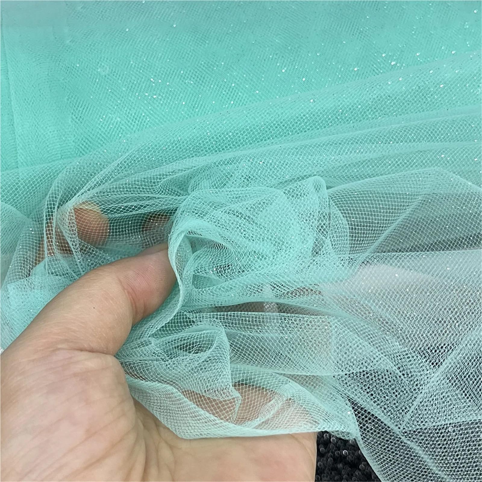 Tessuto con paillettes blu e rosse pressate, in tulle argentato, velo per abiti da sposa, gonne, per vestiti da bambini, sfondo per matrimoni, tessuto per cucire (verde acqua, 10 m)