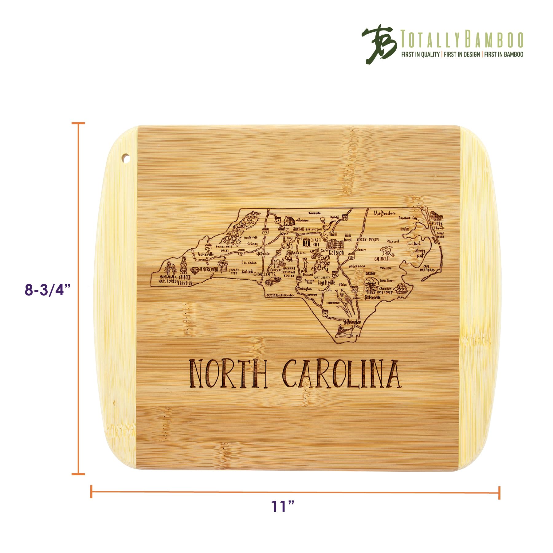 Totally Bamboo A Slice of Life North Carolina State Serving and Cutting Board, 11" x 8.75"