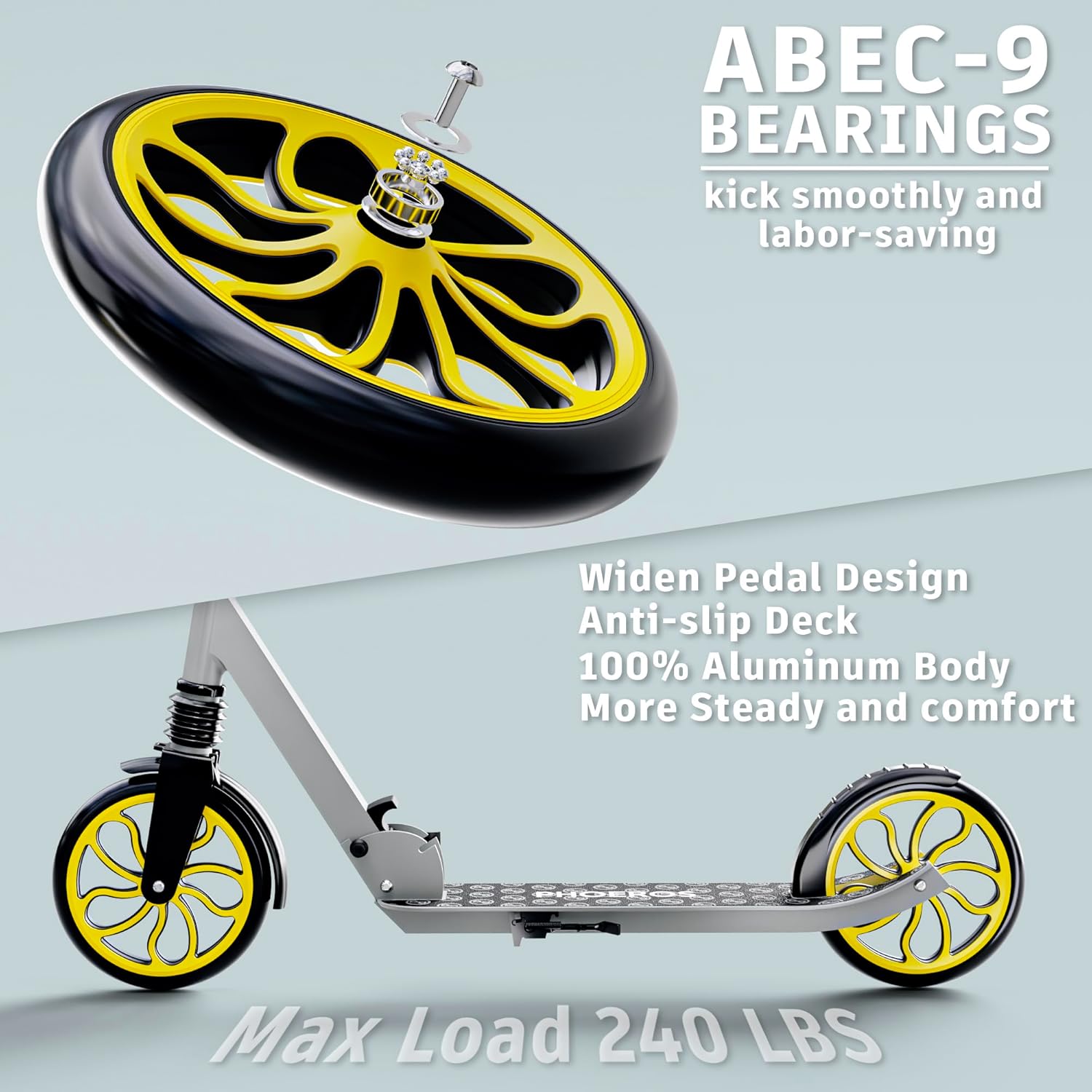 PHOEROS Kick Scooter for Kids Ages 6-12,Teens & Adults, Youth. Lightweight Aluminum Kick Scooter for Teens Adults Boys Girls with 8 inch Big Wheels, Foldable, 3 Height Adjustable, Shock Absorption. - Image 6