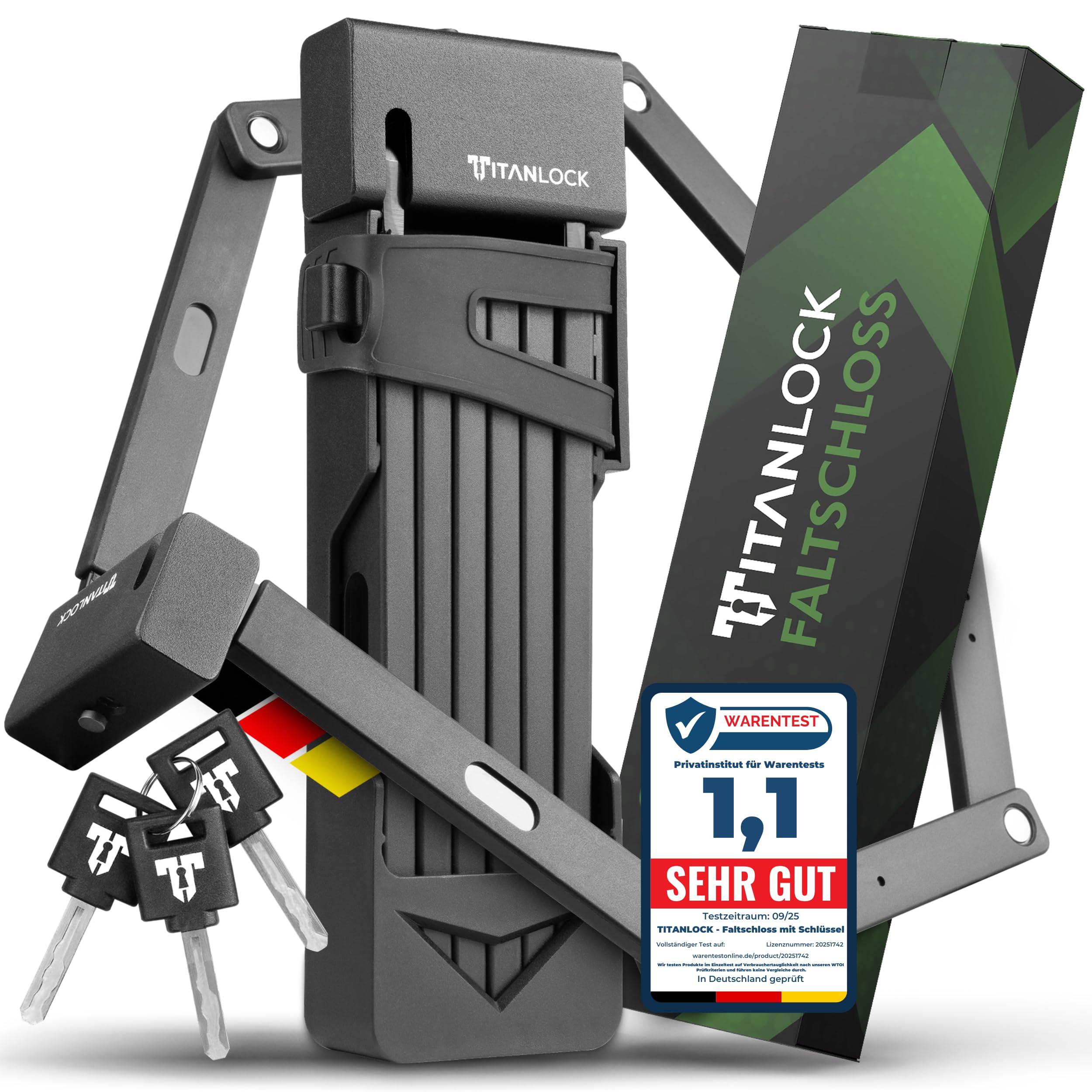 TITANLOCK Fahrradschloss Faltschloss Diebstahlsicher [Das Original] Schnelle + Leichte Montage Rostfrei Sicherheitsstufe 10/10