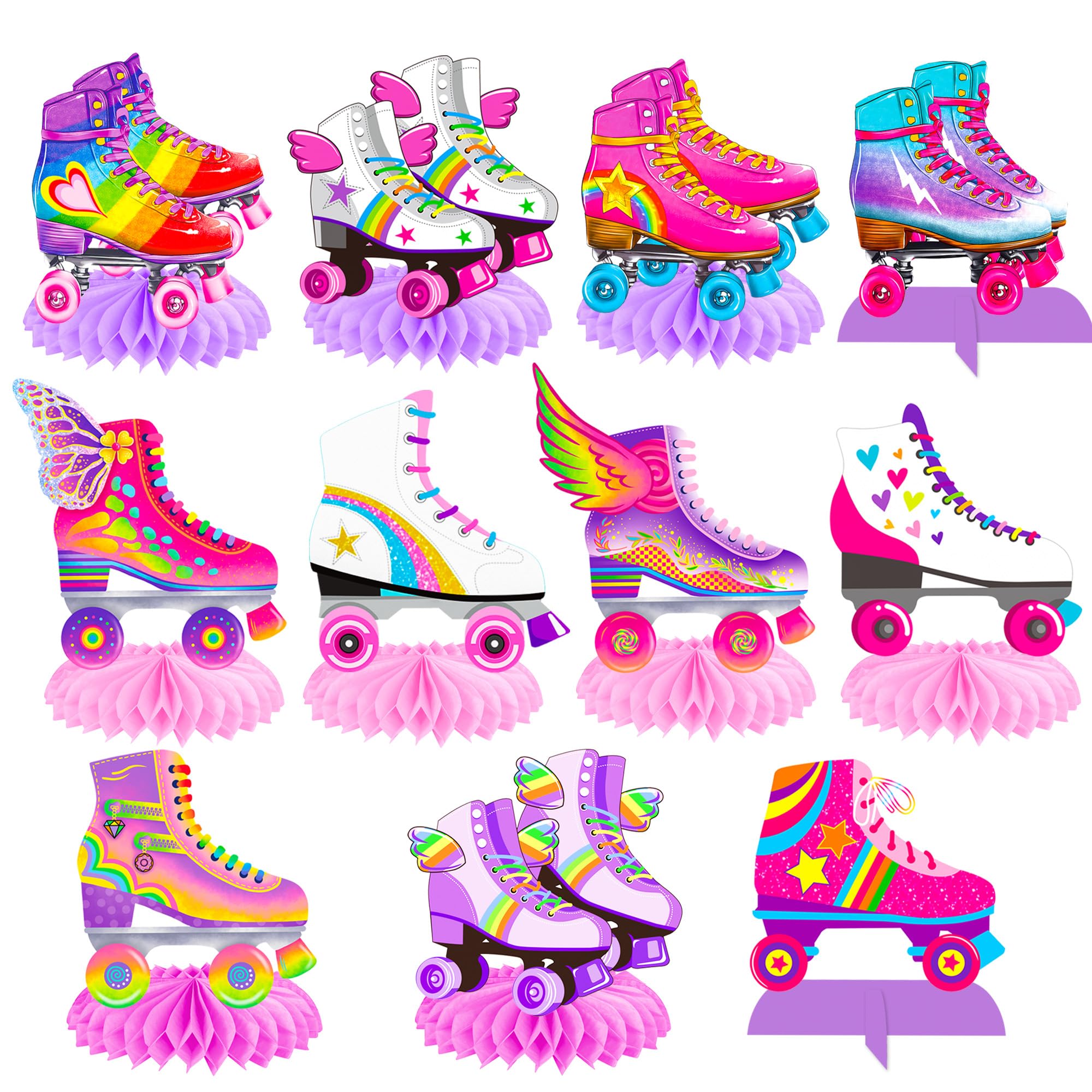 11pcs Roller Skating Honeycomb Centerpieces Retro Hip Hop Roller Skating Theme Decor for Roller Birthday Party Supplies Roller Skate Party Decors