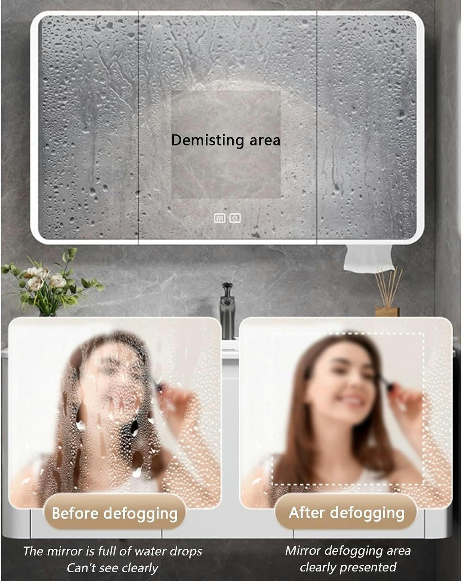 Espejo de baño de Aluminio con Luces, Armario de baño con Espejo antivaho, botiquín Inteligente Moderno con Interruptor táctil, Orificio de extracción de Papel