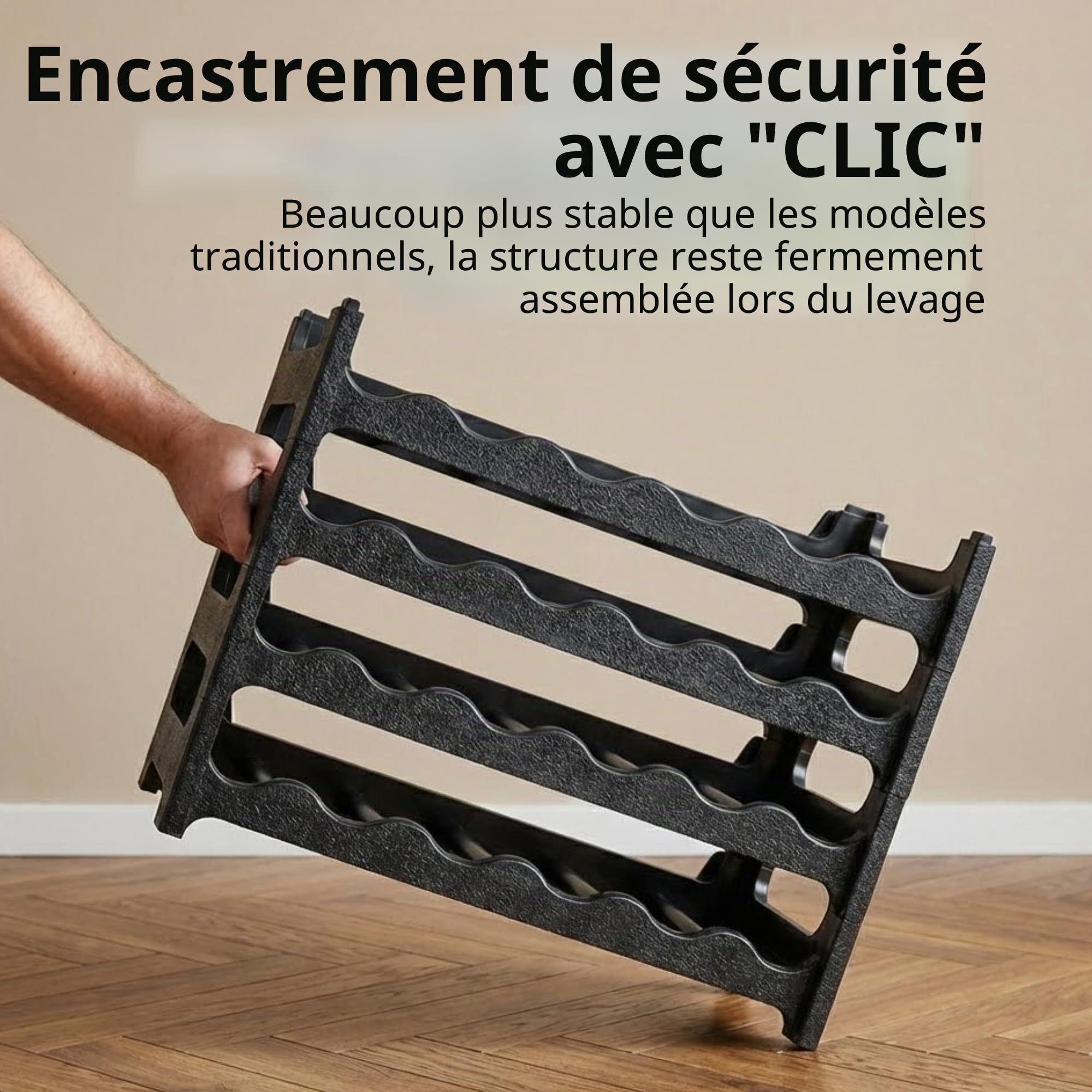 CookandSupply Cave à Vin Plastique Effet Cuir Martelé, Noir, 36 Bouteilles