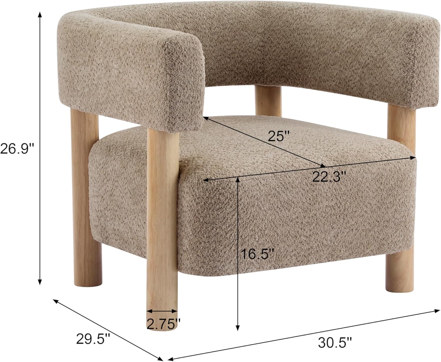 Christopher Knight Home Carly Low Profile Accent Chair, Round Backrest Side Chair, Living Room Armchair with Boucle Fabric Cushion,Comfy Reading Chair for Bedroom,Wooden Single Lounge Sofa,Light Camel