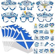 HOWAF Scotland World Cup Football Decorations 2026, 12 World Cup Football Glasses Paper 2026, 12 Hand Held Scotland Flag Scottish Flag, 20 Tattoos for Photo Booth Props Party Decorations