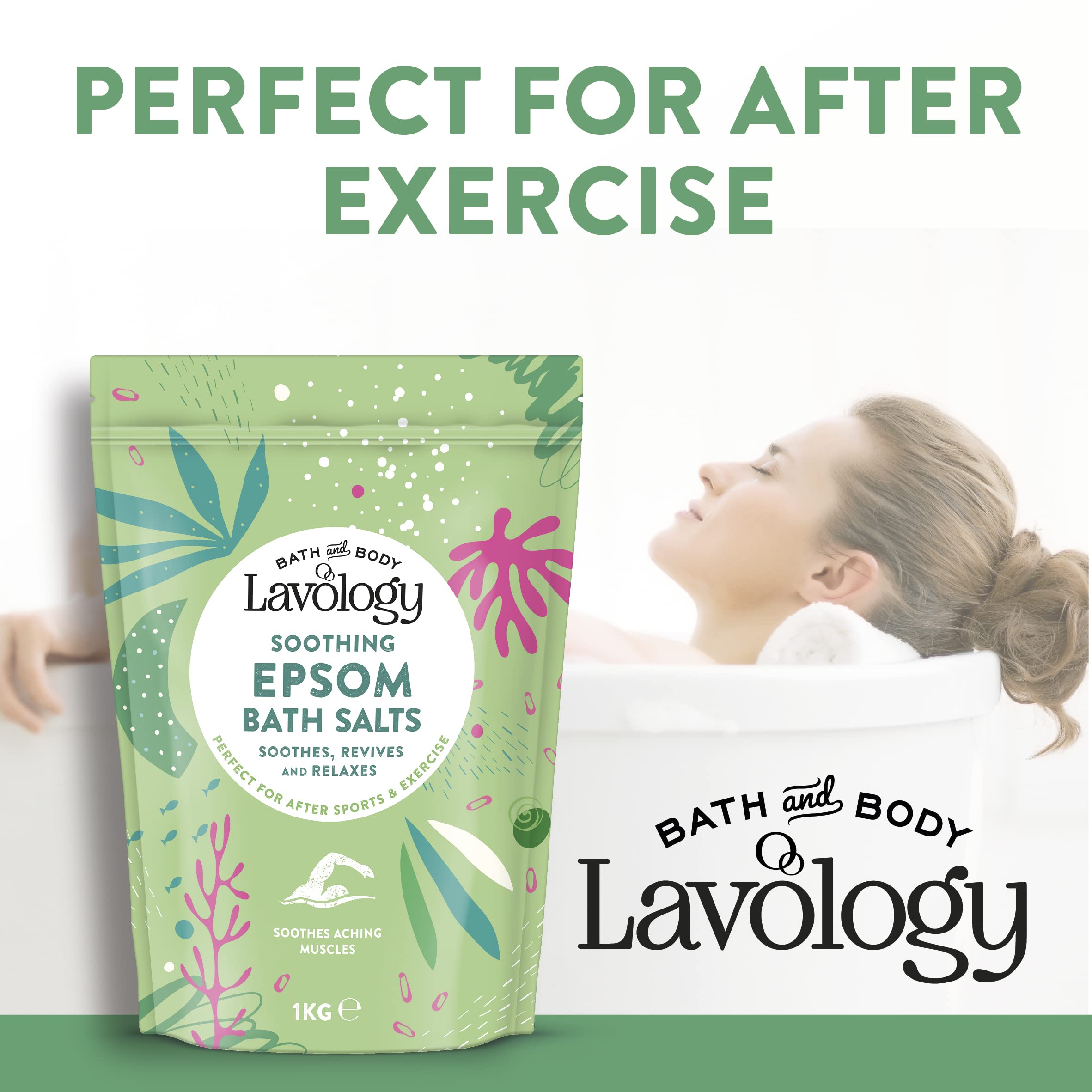 Lavology Epsom sól do kąpieli, wszystkie naturalne składniki, kojące, relaksujące, 1 kg