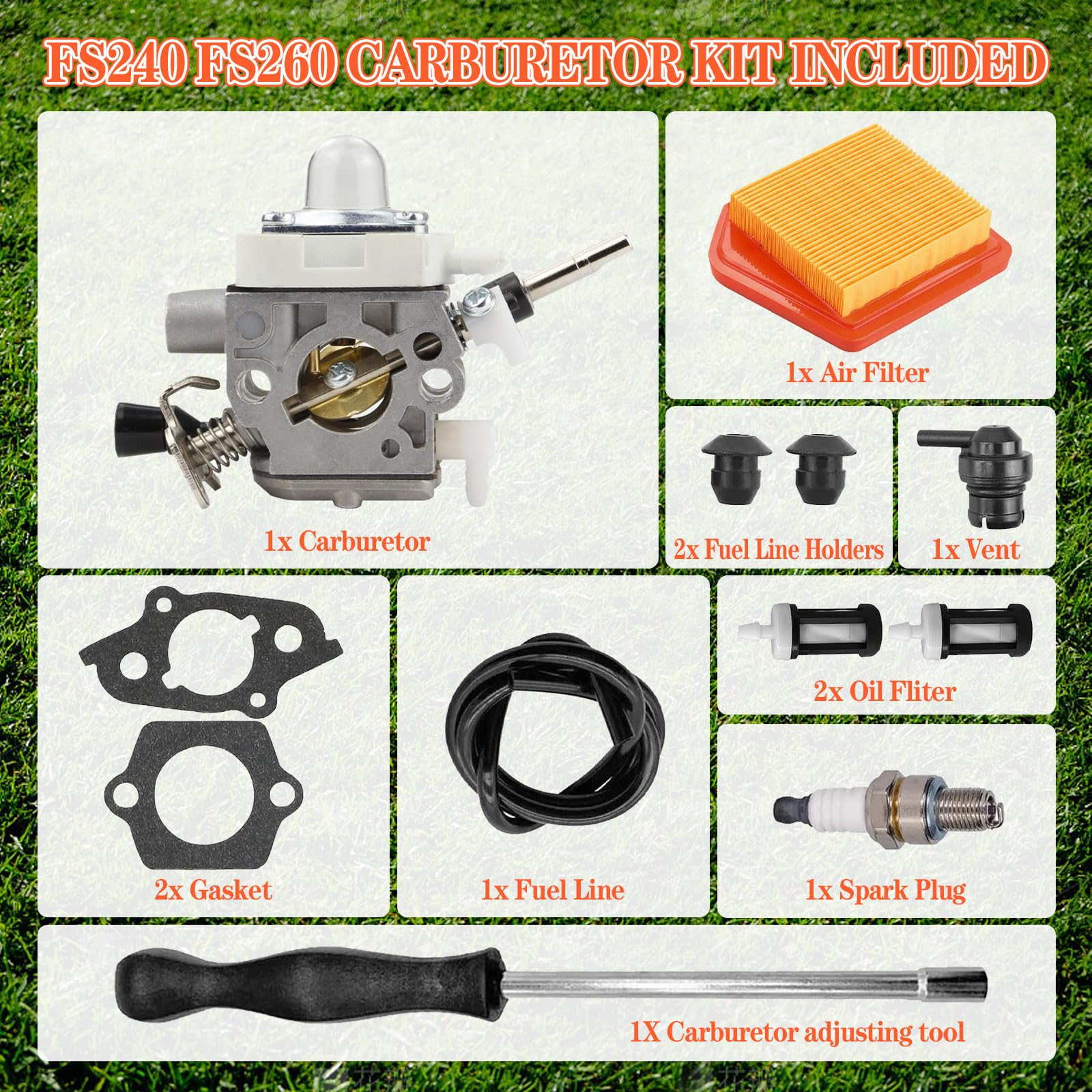 Kit carburateur 4147-120-0625 pour Stihl FS240 FS260C avec filtre à air 4147 141 0300