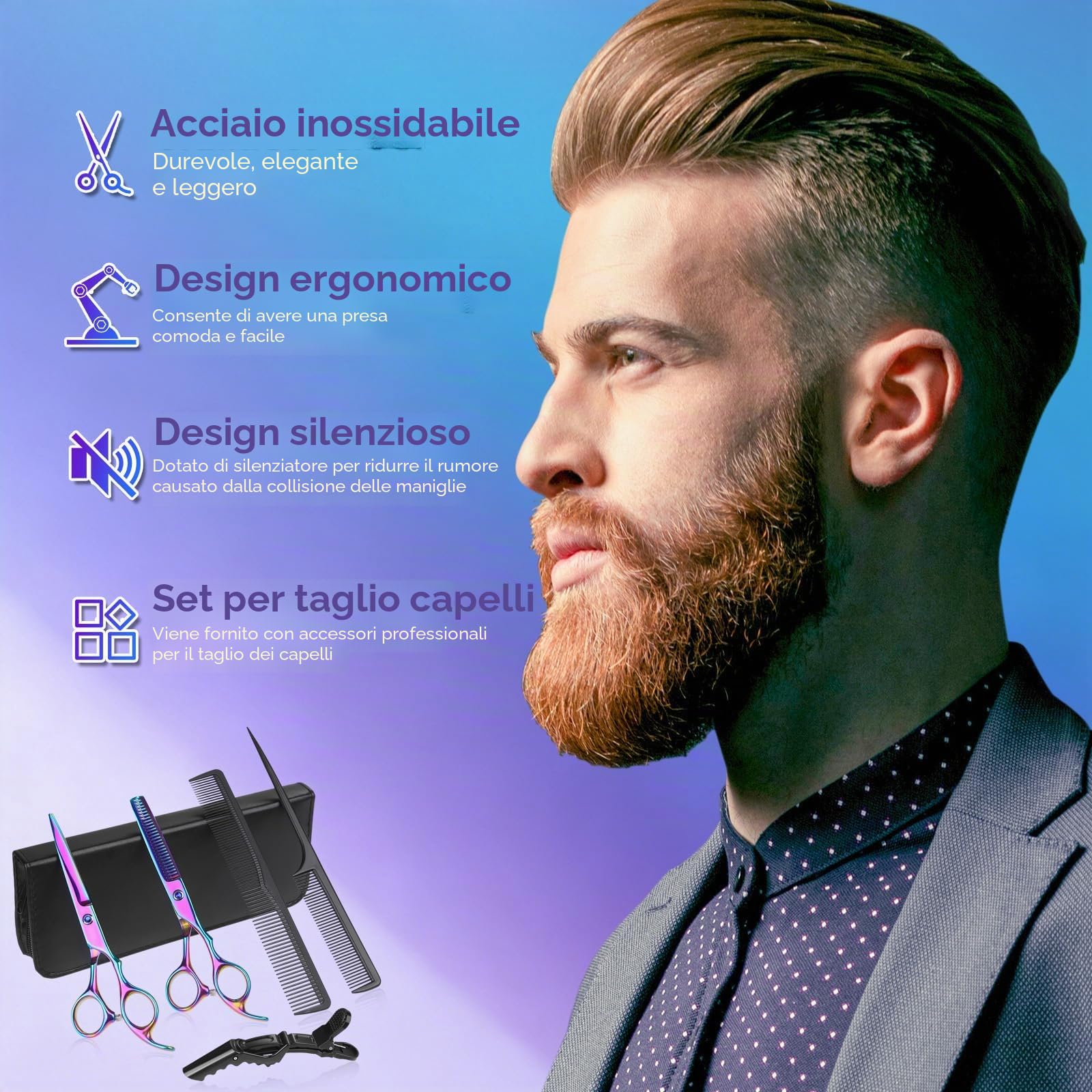 Lictin Forbici da Parrucchiere Professionali Set 4-in-1 – 6.7inch Forbici Capelli Dritte + Forbici per Sfoltire i Capelli, Lame Extra-Sharp Acciaio Inox, Ideale per Barber