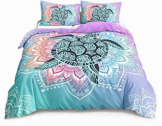 HOSIMA Sea Turtle Bedding ,Coastal Beach Themed Bedding Queen Size for Kids Teen Girls Boys Room Decor, Mandala Turtle Comforter Cover with 2 Pillowcases.