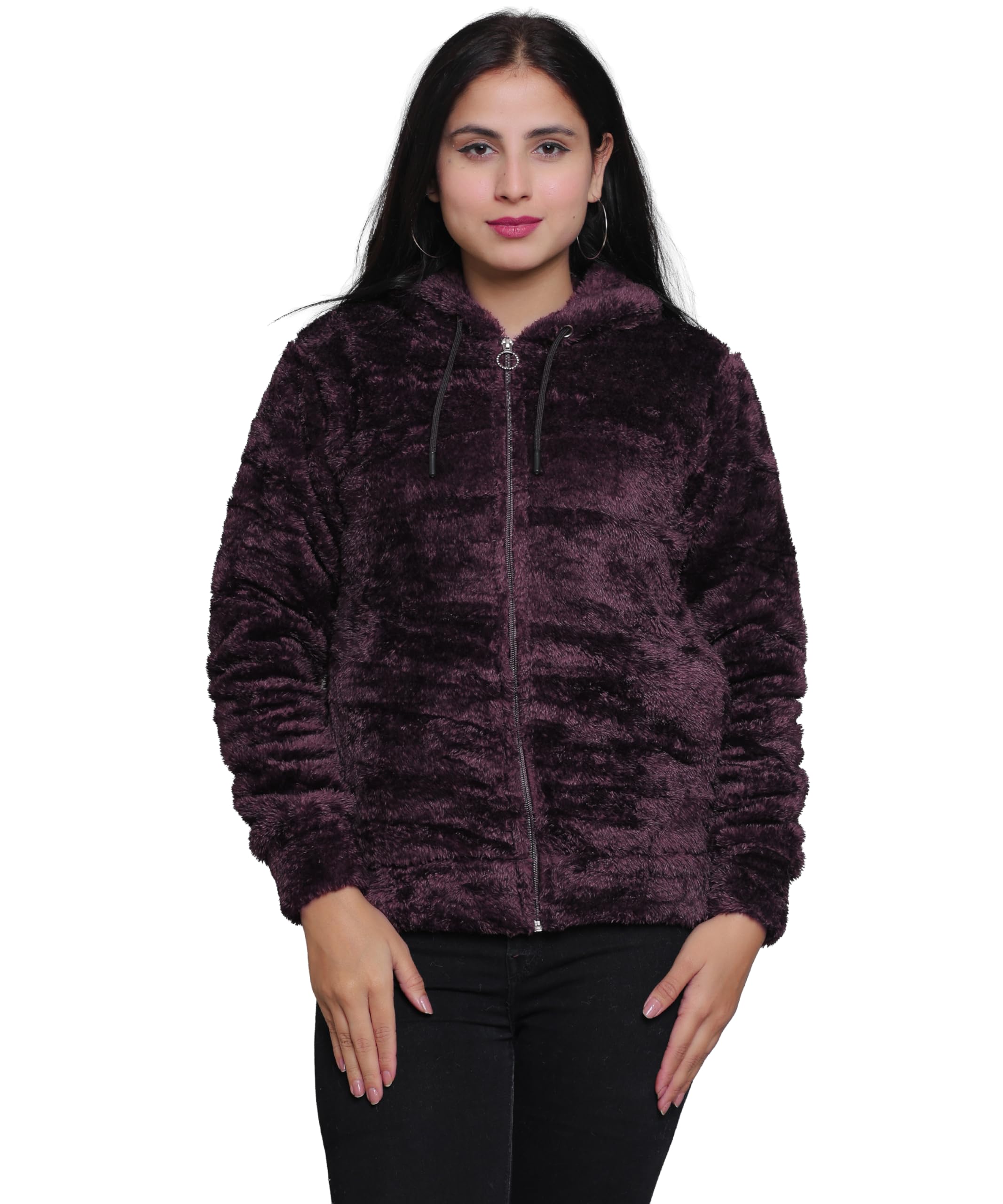 madamozi Women’s Plush Hooded Winter Jacket with Front Zipper, Ultra-Soft Furry Fabric, Warm & Cozy Full Sleeves Sweatshirt for Cold Weather, Casual Outdoor Wear-picture-29