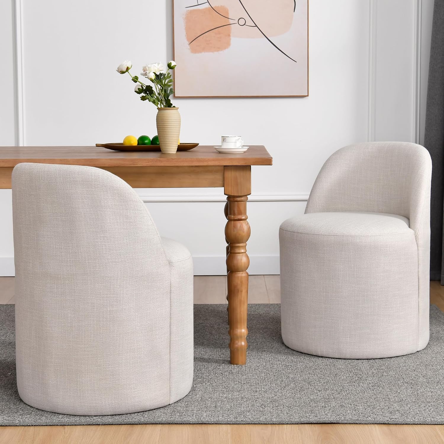 DUHOME Upholstered Round Dining Chair,Accent Armless Modern Linen Dining Chairs Single Sofa Chair for Dining Room Bedroom Reading Room Living Room
