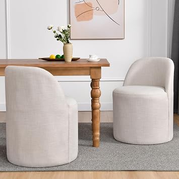 DUHOME Upholstered Round Dining Chair,Accent Armless Modern Linen Dining Chairs Single Sofa Chair for Dining Room Bedroom Reading Room Living Room