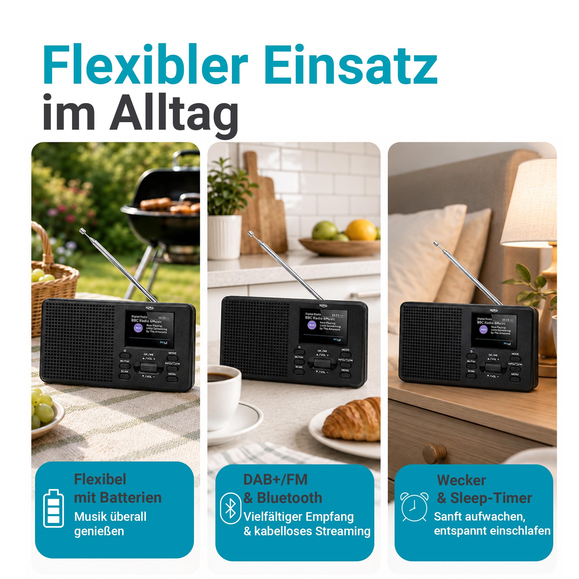 XORO DAB 142 Tragbares DAB+/UKW Radio, Bluetooth, 2,4 Zoll Farbdisplay