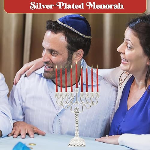 Miniatura 4 de Majestic Giftware Menorá de velas de Janucá chapadas en plata, diseño de cuentas (MN-HA123)  Se adapta a velas estándar de Janucá  Calidad duradera