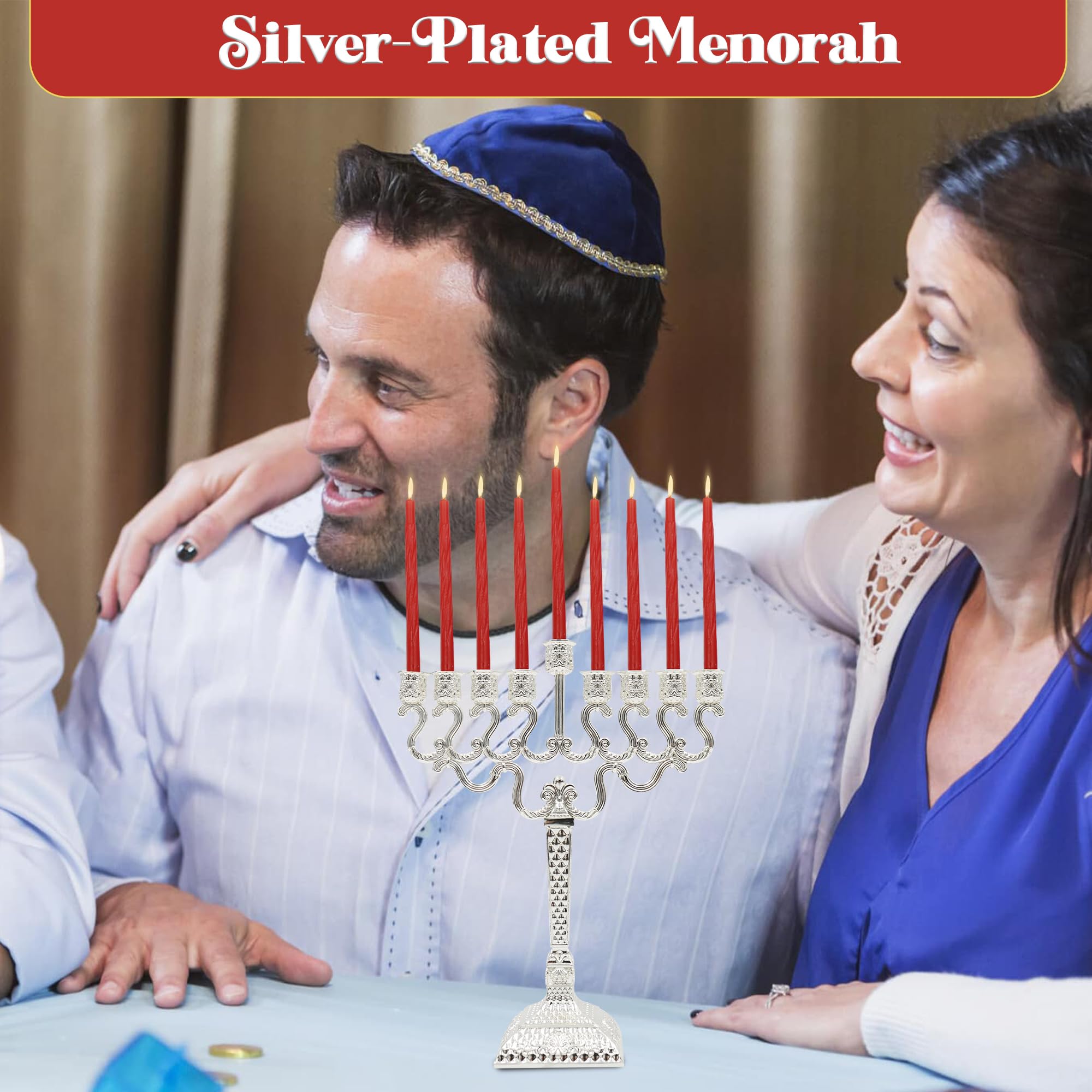 Majestic Giftware Candele Chanukah Menorah placcate argento, design con perline (MN-HA123), adatte a candele standard Chanukah, qualità durevole e di lunga durata, Hanukkah Menorah, altezza 20,3 cm