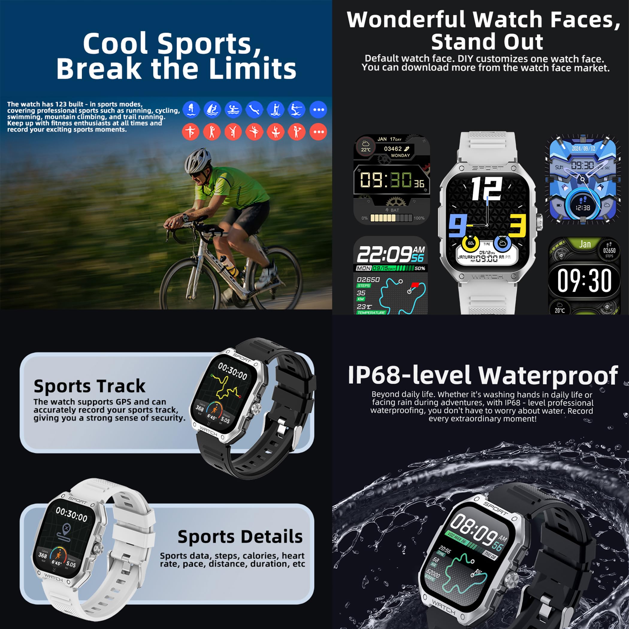 Reloj inteligente GPS de 1,83 pulgadas AMOLED para hombre con función de teléfono, batería de 370 mAh, reloj deportivo con llamadas con monitor de sueño, resistente al agua 5 ATM, reloj
