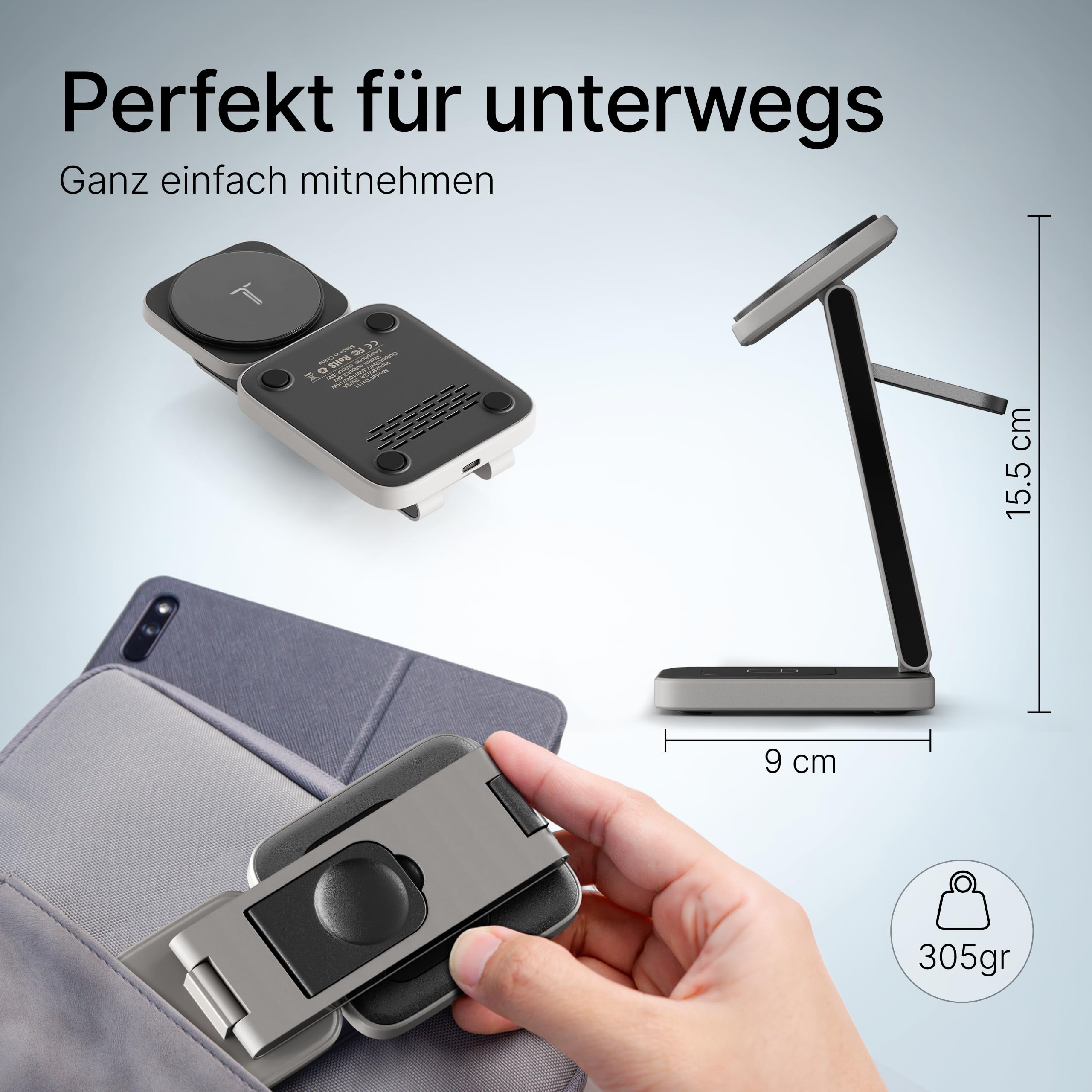 Aluminium Ladegerät – Ladestation Apple Watch und iPhone kompatibel, iPhone Ladestation, Apple Ladestation, inkl. 20W Adapter & USB-C-Kabel