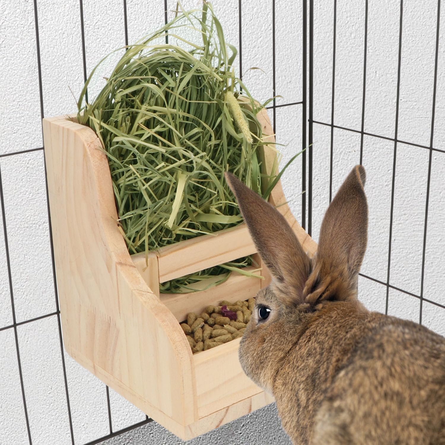 Mangeoire à Foin Double Zone En Bois Pour Lapin, Cochon D'Inde, Chinchilla - Grande Capacité, Résistante Aux Grignotages