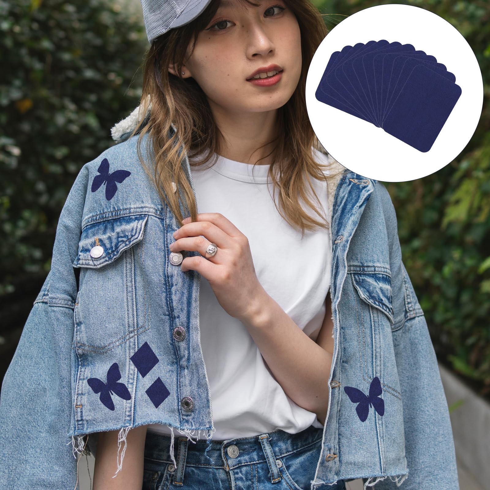 Aufnäher zum Aufbügeln, Premium-Qualität, Stoff, zum Aufbügeln, Denim, Jeans, zum Aufbügeln auf der Innenseite, Stoffflicken für Kleidung, Baumwolle, Schwarz, Reparatur-Set (12,4 x 9,4 cm,