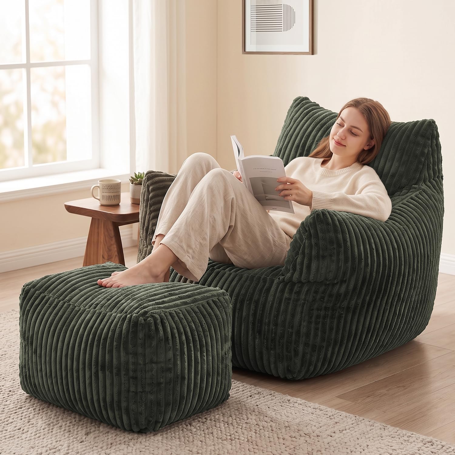 JULY'S SONG Schlafsofas Relaxsessel mit Rückenlehne und Fußstütze,Salbeigrün