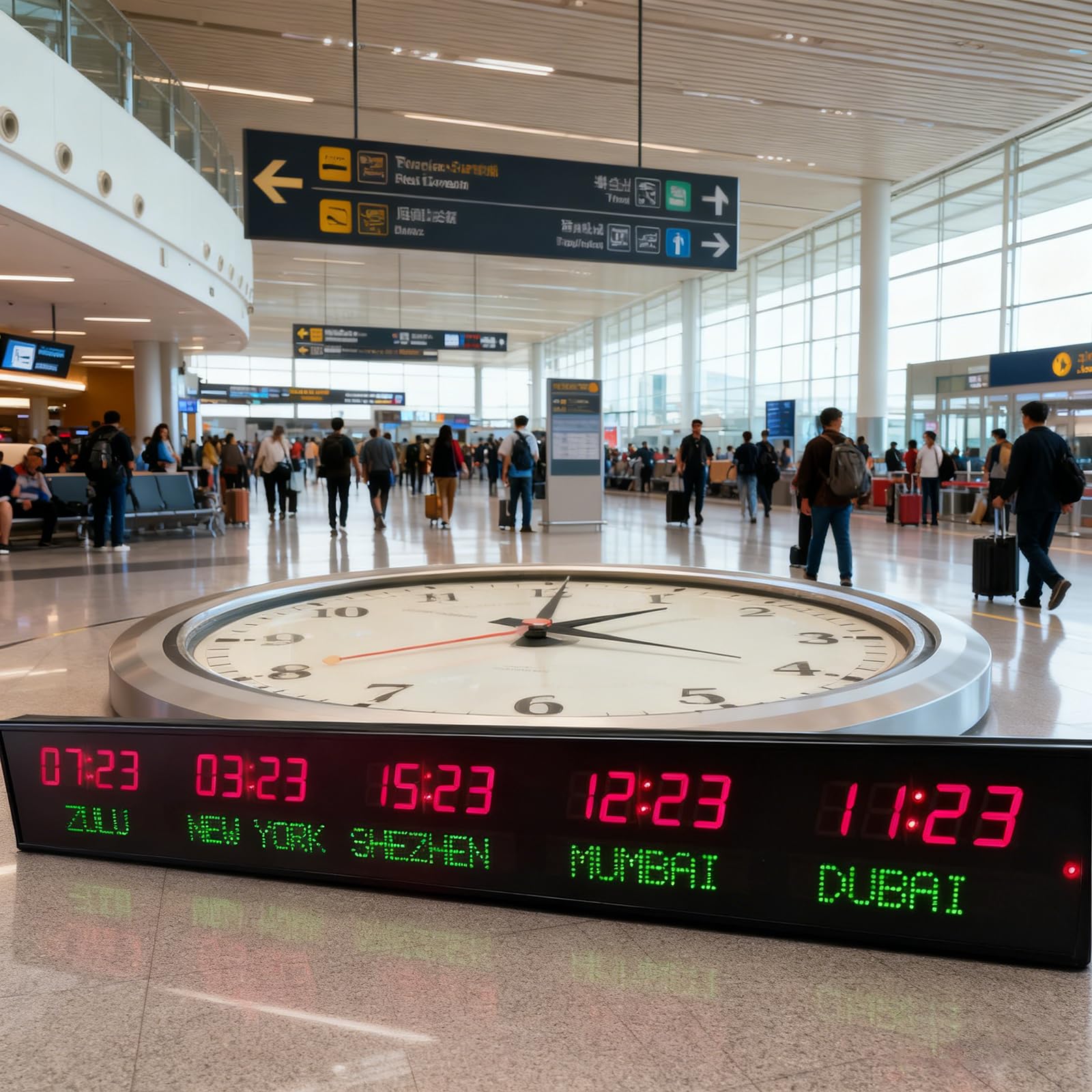Orologio da parete digitale a LED con telecomando, display a 5 ore città, luminosità a 3 livelli, varie modalità di impostazione per hotel e aeroporti
