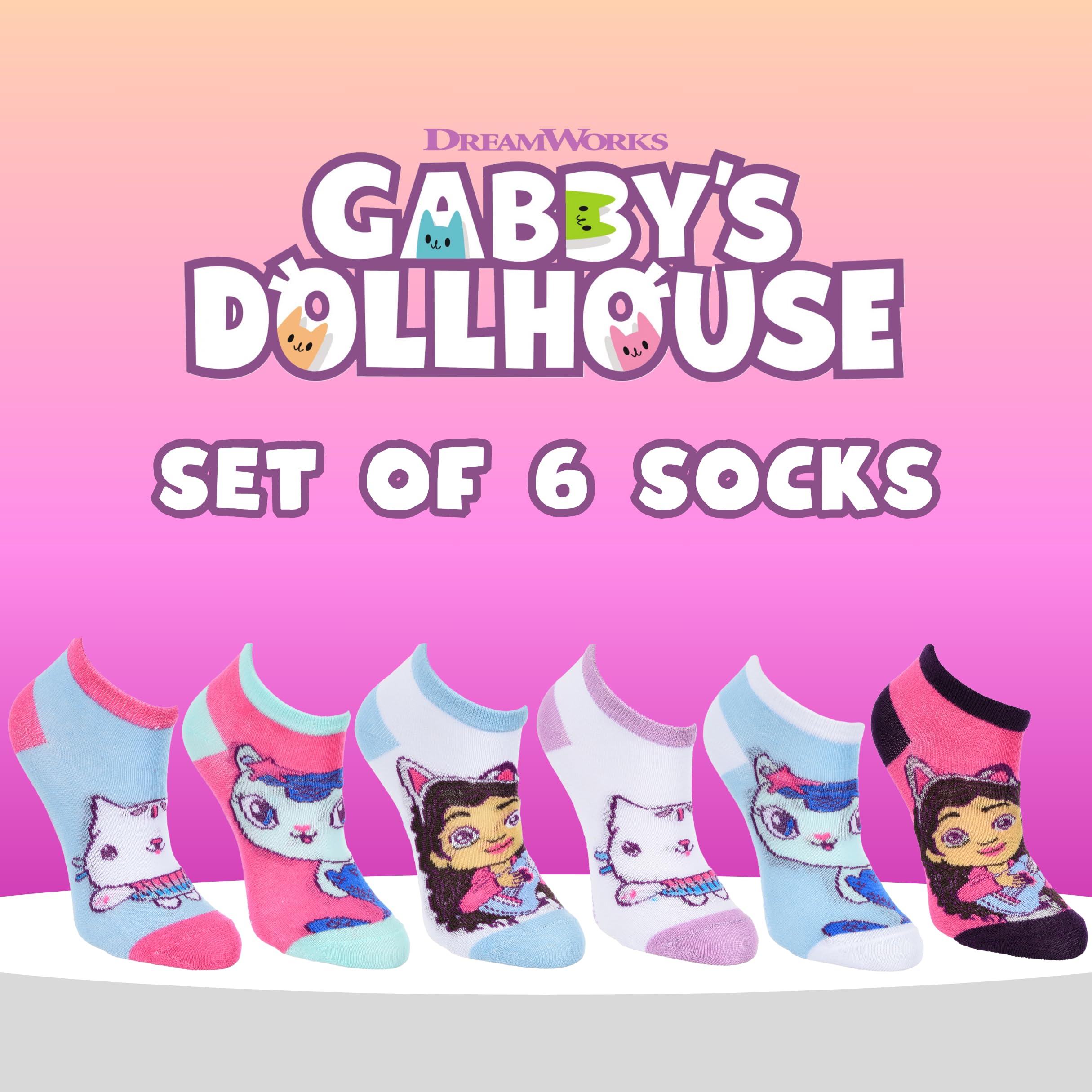 Gabby's Doll House Chaussettes pour Fille, Lot de 6 Paires de Chaussettes Courtes Classiques en Coton, Tailles EU 23 à 34