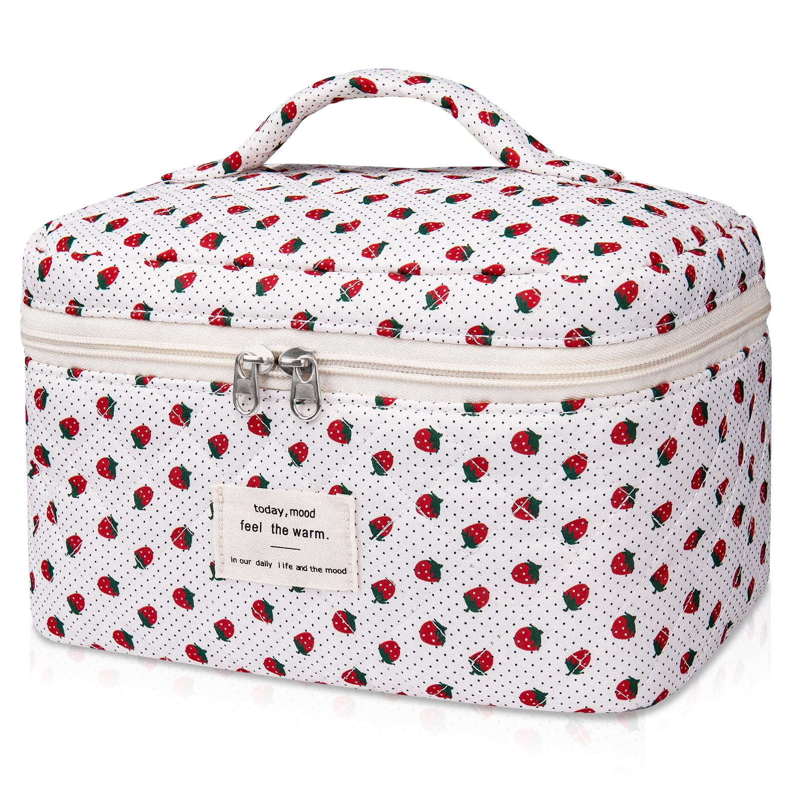 Gosect Large Makeup Bag, Cute Cosmetic Bag for Women Girls, Floral Coquette Aesthetic Toiletry Bag, Travel Make Up Organizer Bag (Strawberry)