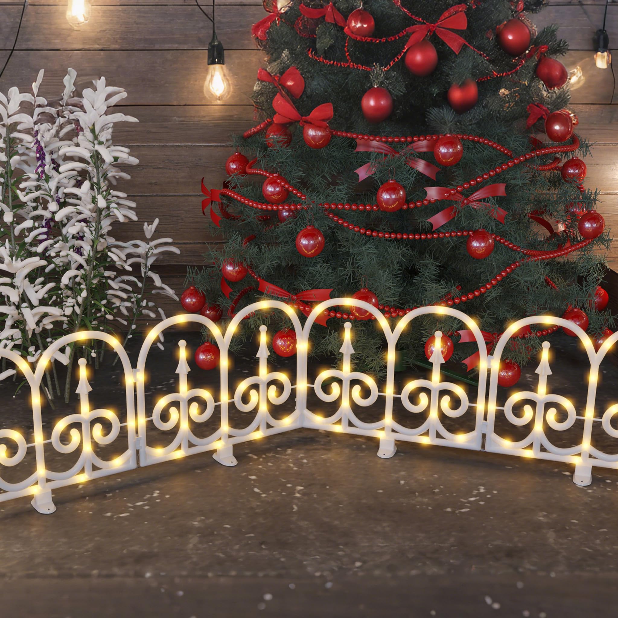 AufuN LED-Weihnachtsbaumzaun 16 Stück, 6 m Beleuchteter Zaun, 512Licht