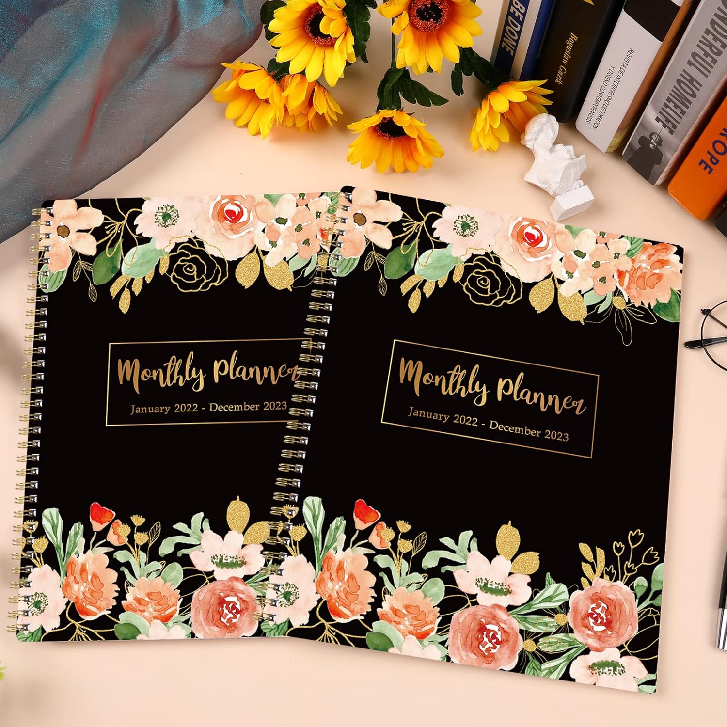 2022-2023 Monthly Planner/Calendar - Jan 2022 - Dec 2023, 2 Year Monthly Planner with Tabs & Celebrity Quotes , 9" x 11", Twin-Wire Binding, Two-Side Pocket, Perfect Organizer : Office Products