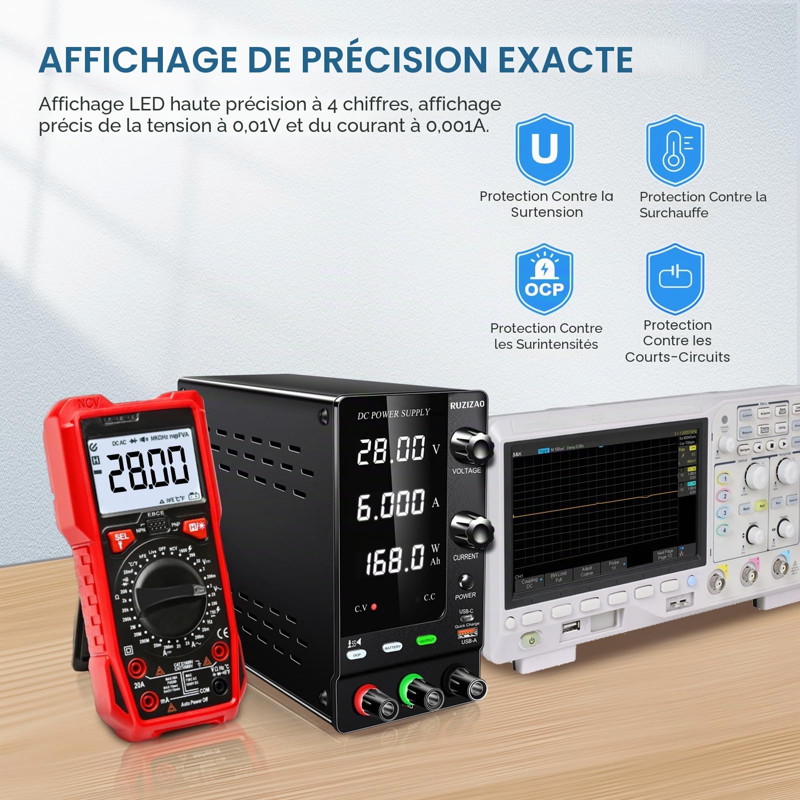 Alimentation Rechargeable 30V 10A 300W, Compatible avec le Chargement de Batteries Automobiles, adaptée au Chargement de Batteries au plomb-acide de Lithium-ion de 2V à 28V
