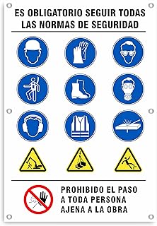 GOYAPRINT Cartaz de obra em lona em PVC de 65 x 95 cm com ilhoses normas de segurança épis obrigatórios regulamentares na área de obras (EPI 65 x 95 cm)