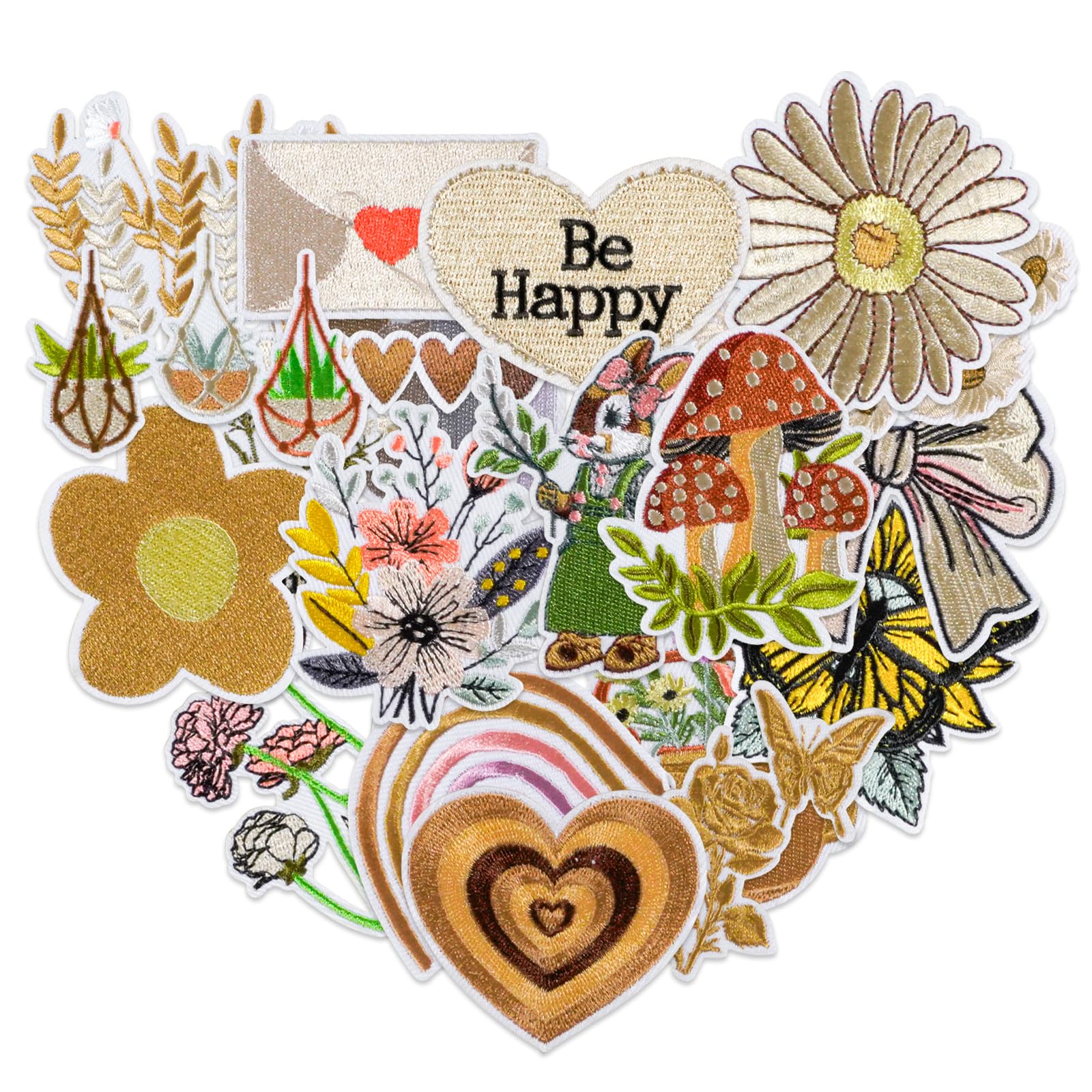 NAESM 20 Pcs Country Vintage Embroidered Patches, Cartoon Flower Embroidery Solid Color Clothing Accessories, for Hat, Backpack, Jackets, Jeans