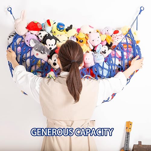 Miniatura 6 de Red de animales de peluche o hamaca para colgar en la pared para almacenamiento de animales de peluche, exhibición de juguetes de macramé, soporte