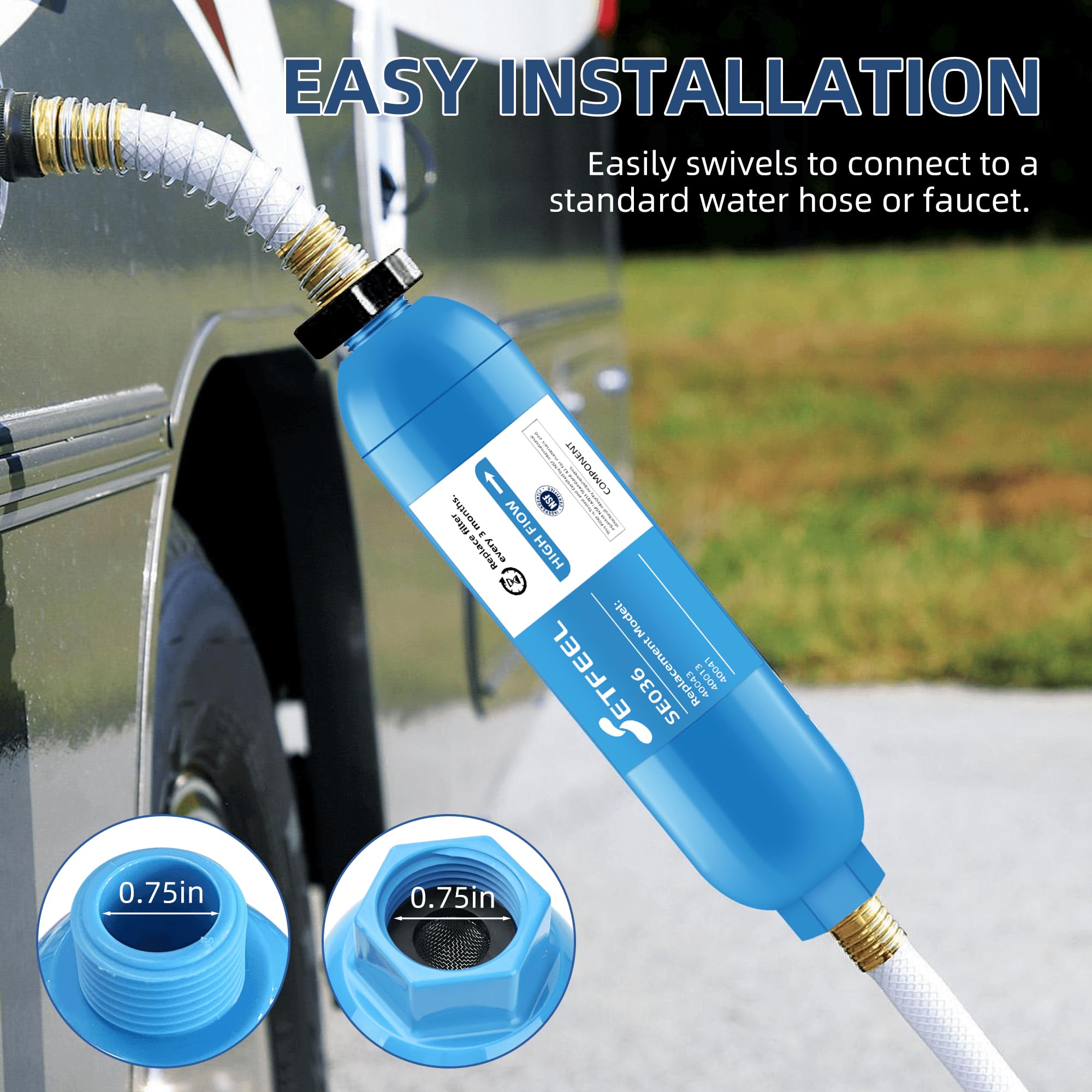 SETFEEL Filtro de agua para caravana con protector de manguera flexible, 3 paquetes de filtros de agua en línea para camping, marina, manguera de jardín, barcos, autocaravanas
