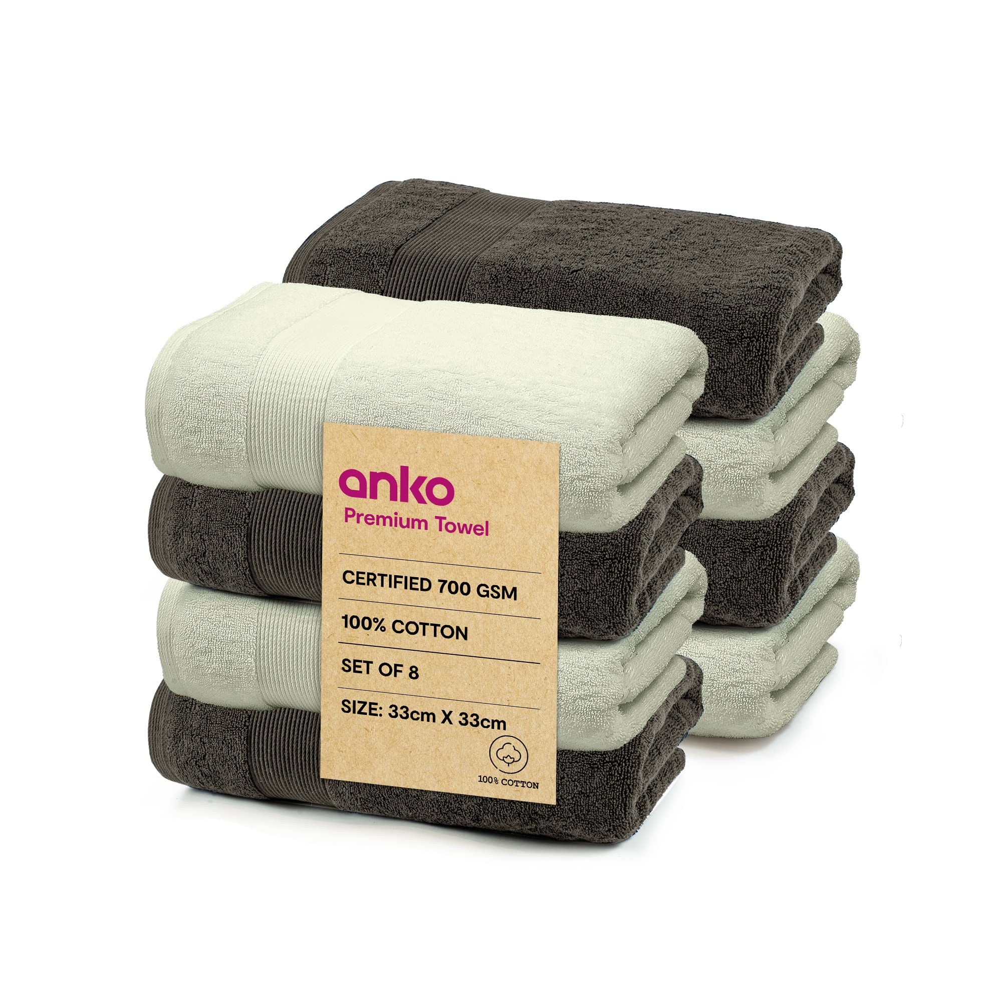 Anko Australia 100% Cotton 700 GSM Plush Face Towel | Set of 8 | Super-Soft, Absorbent, Quick-Drying | Moss Green & Grey Towel for Men, Women & Kids | 33x33 cm |Travel, Gym, Spa Towel (B0C6GZMMNP) Amazon Price History, Amazon Price Tracker