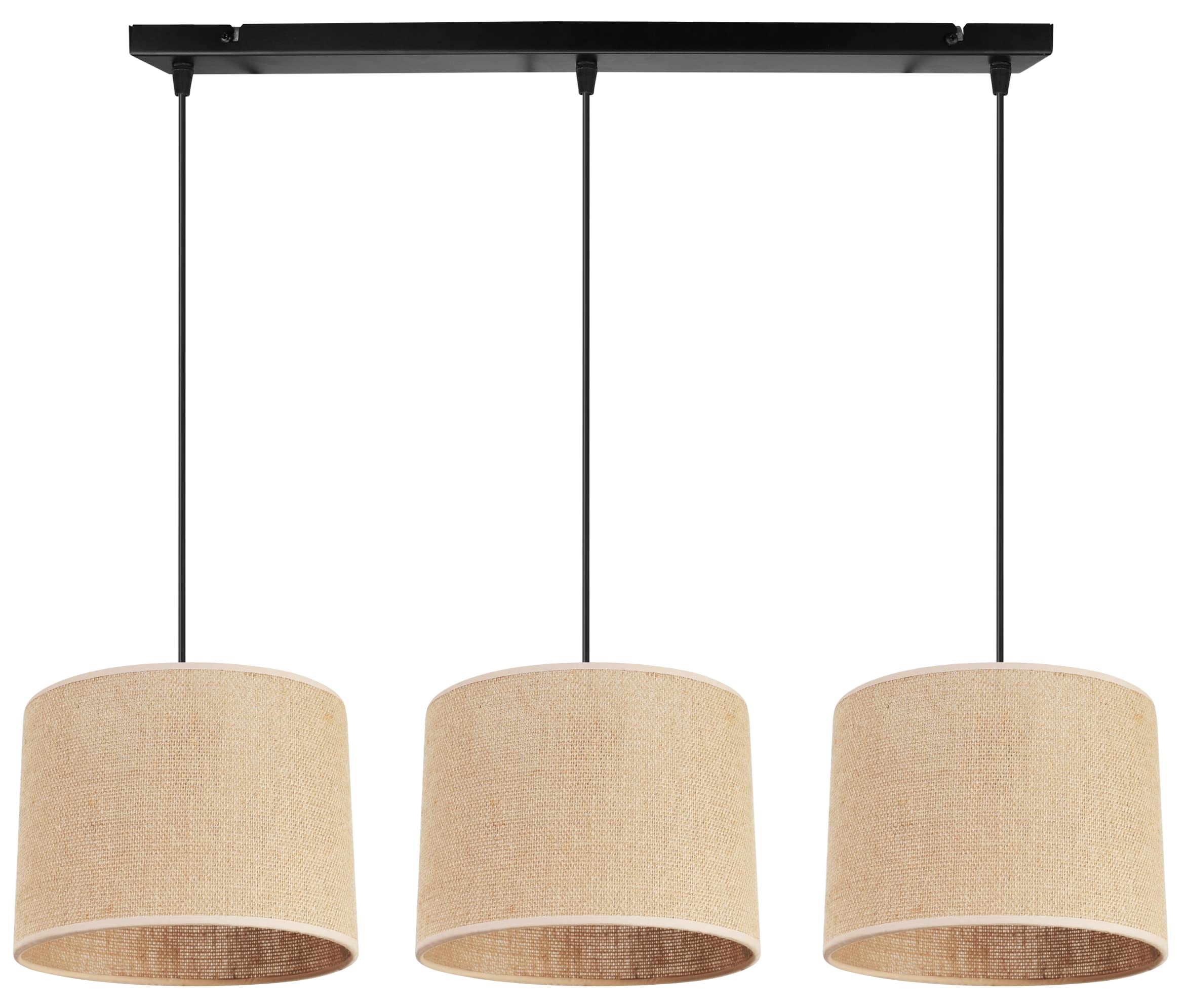 Light-Home Juta Lampara de Techo Colgante - Lampara de Techo Modernas - de Metal con Pantalla de tela - E27 - Clásico 3-Luce 20 cm - Negro Base y Yute