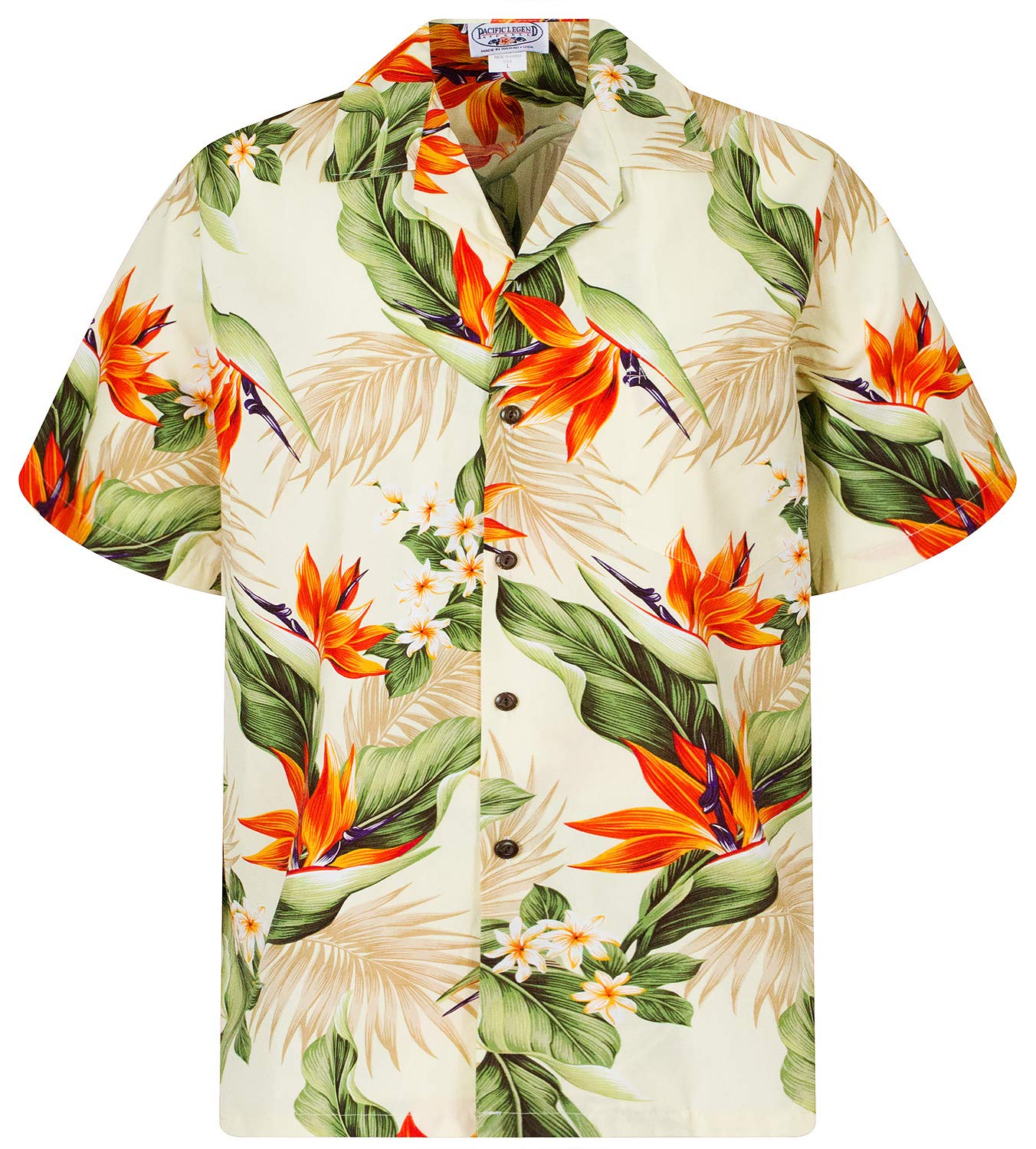 Pacific Legend Original Hawaiihemd Kurzarm Herren Kurzarm Button-Down Front-Tasche Hawaii-Print Strelitzie Blumen Blätter Klassik