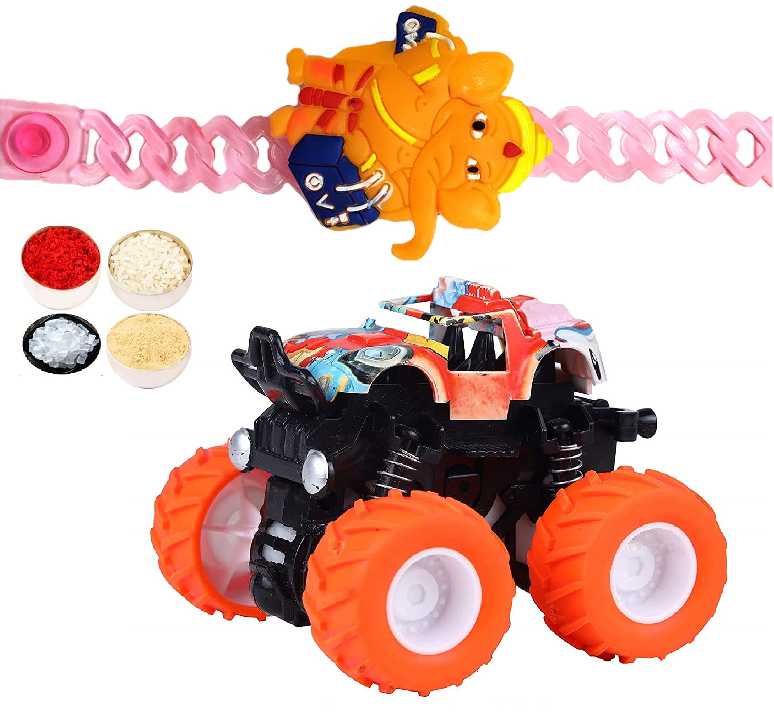 Bal Ganesh LED Rakhi for Kids Brother, Gift Monster Truck Car with Personal Message & Roli Chandan Chawal Mishri Pack for Little Small Bhai Bhaiya-image-7