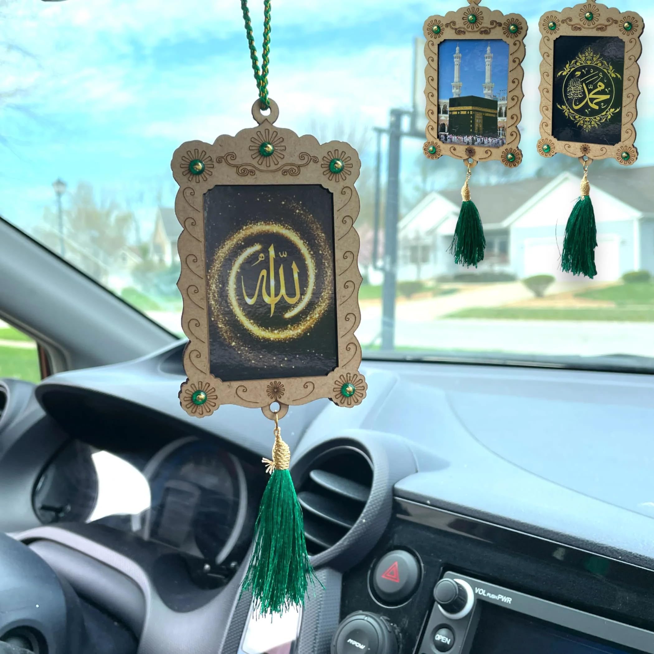 LOVENSPIRE Islamic Car Hanging Ornament Allah Car Rear Mirror Hangers Ornament Photo Frame Allah Muhammad Islamic Ramadan Eid Gift Muslim Car Decor Hanging Charm Decor Accessories (Pack of 1)