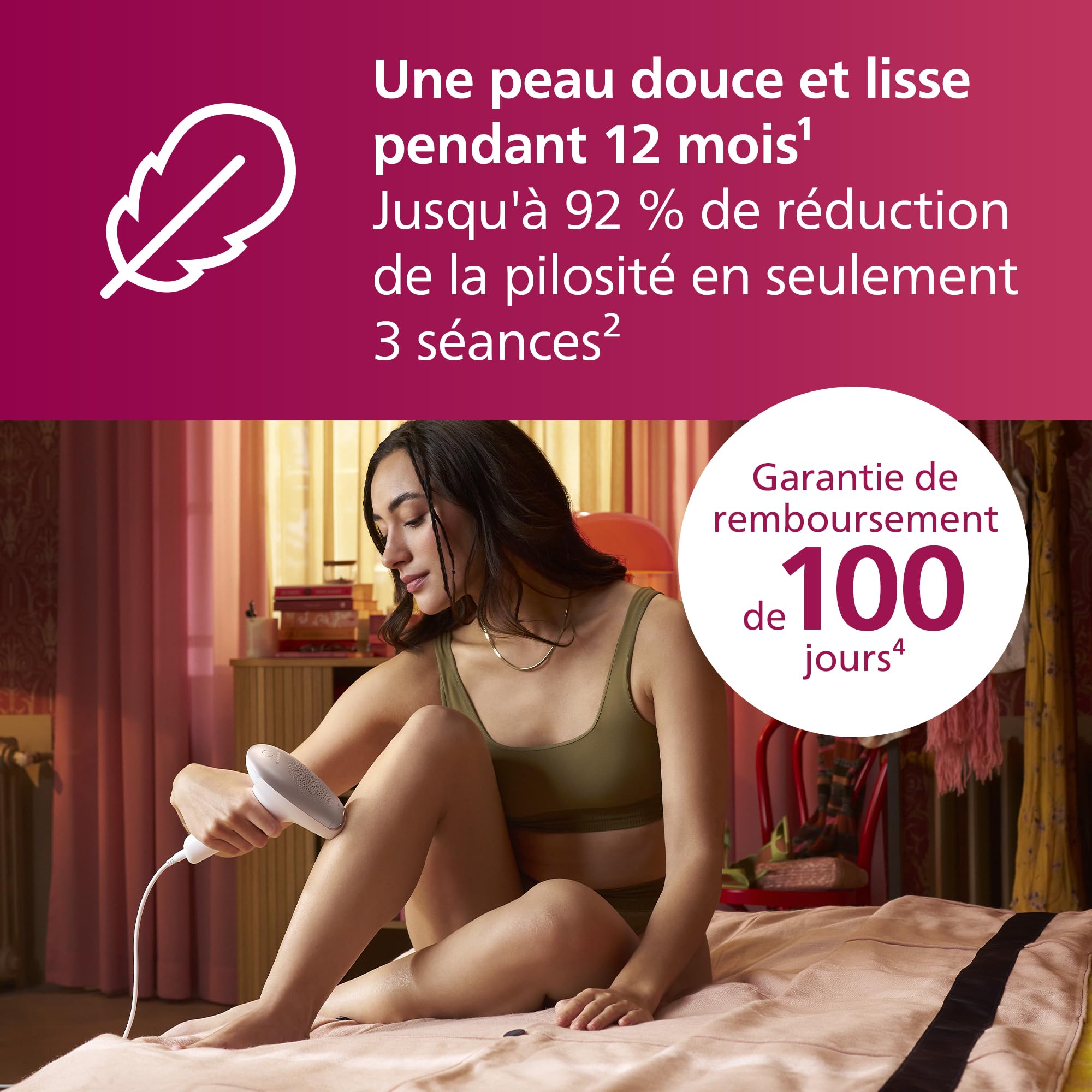 Philips Lumea série 7000, Épilateur à lumière pulsée, alternative à l'épilation laser, 3 embouts pour le corps, le visage et le maillot, modèle SC1999/00 - 3